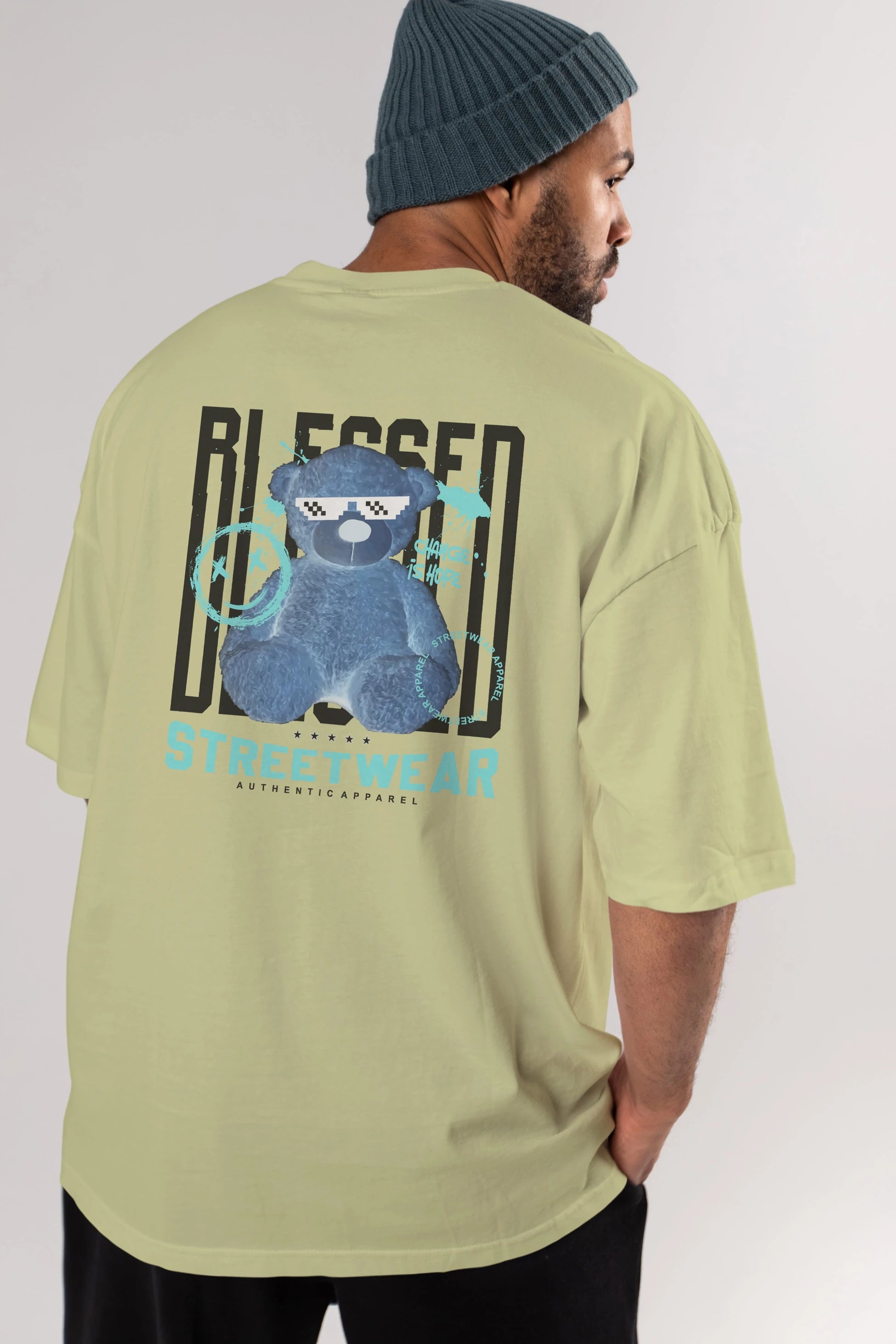 Blessed Bear Arka Baskılı Oversize t-shirt Erkek Kadın Unisex