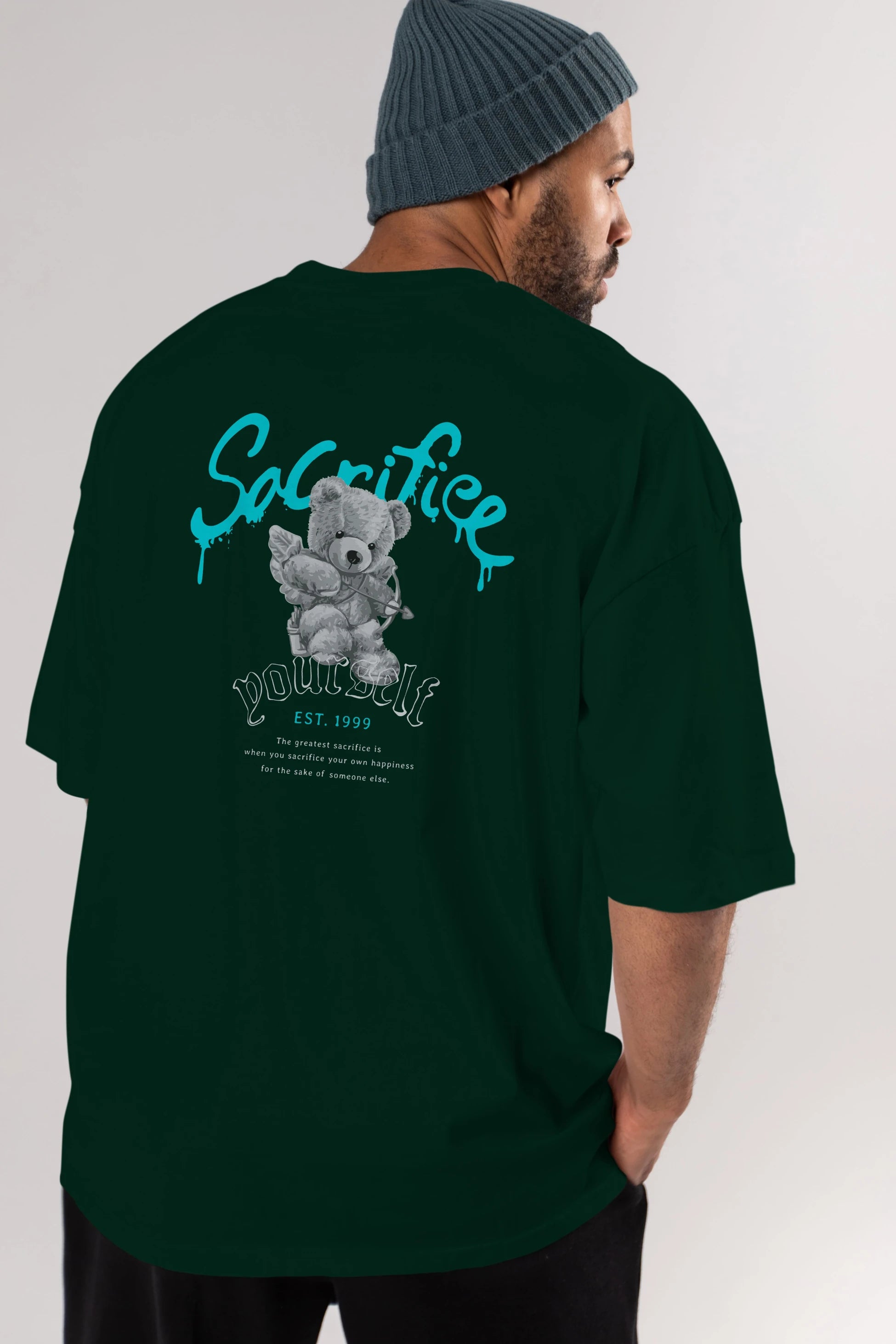 Sacrifice Yourself Bear Arka Baskılı Oversize t-shirt Erkek Kadın Unisex