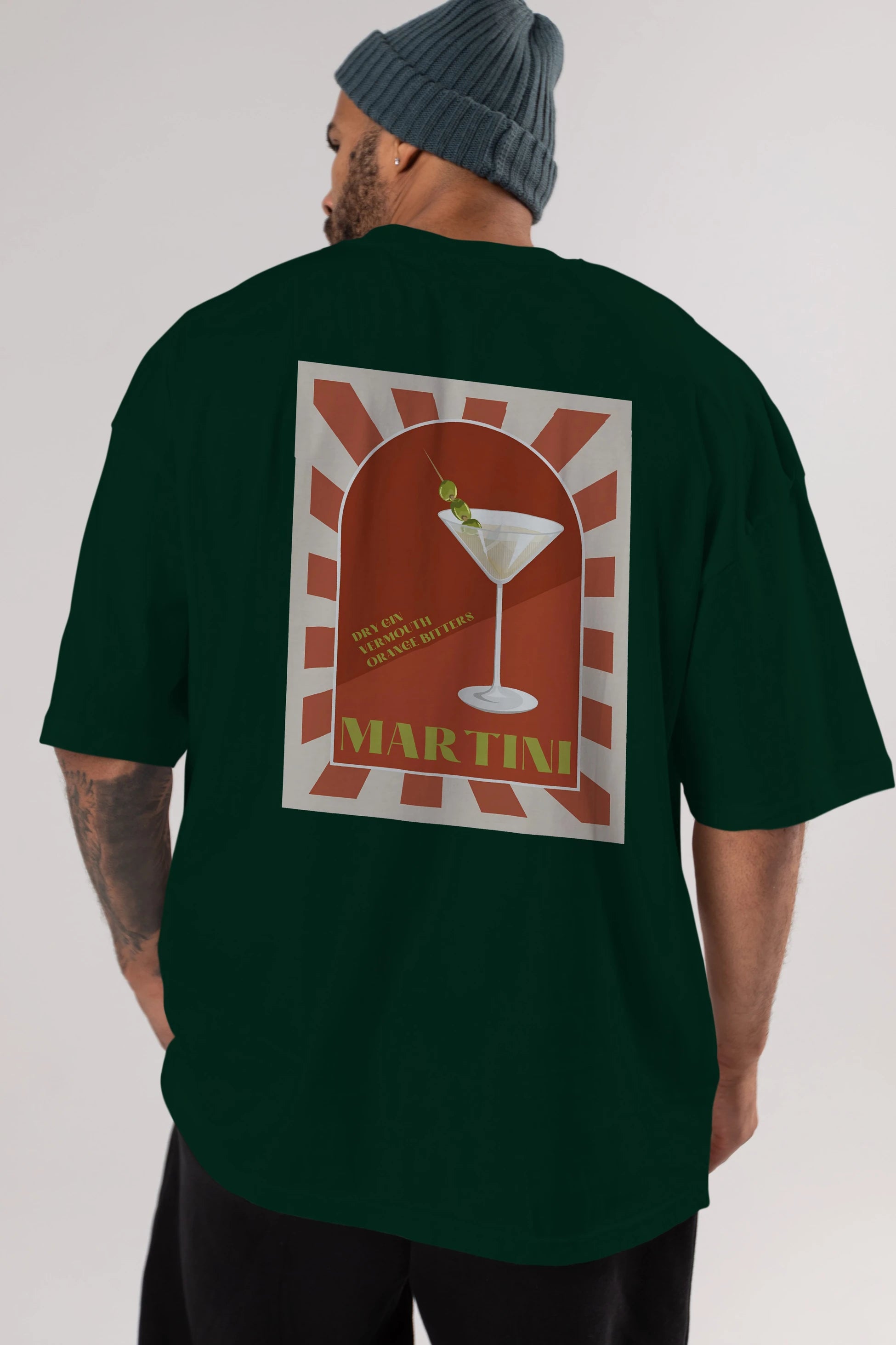 Martini 2 Arka Baskılı Oversize t-shirt Erkek Kadın Unisex %100 Pamuk Bisiklet Yaka tişort