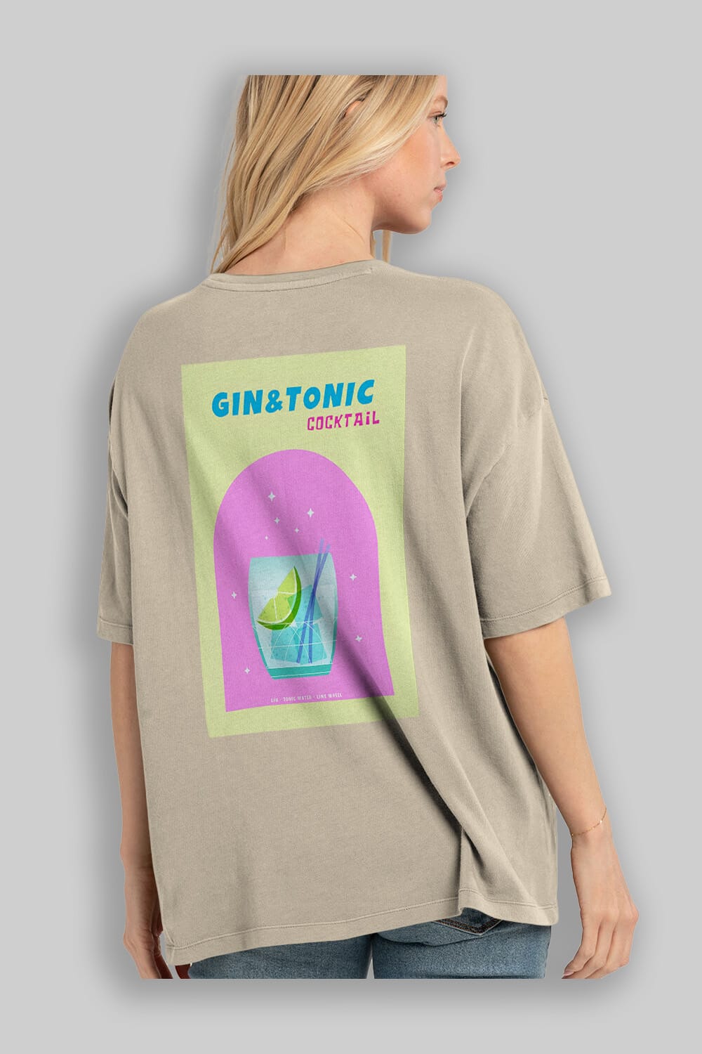 Gin Tonic Cocktail Arka Baskılı Oversize t-shirt Erkek Kadın Unisex %100 Pamuk Bisiklet Yaka tişort