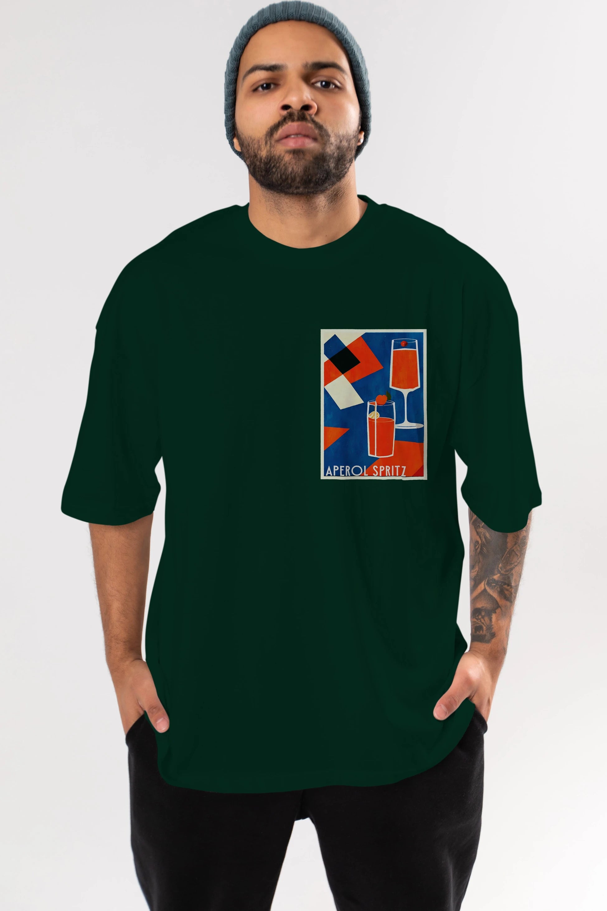 Aperol Spritz 4 Ön Sol Baskılı Oversize t-shirt Erkek Kadın Unisex %100 Pamuk Bisiklet Yaka tişort