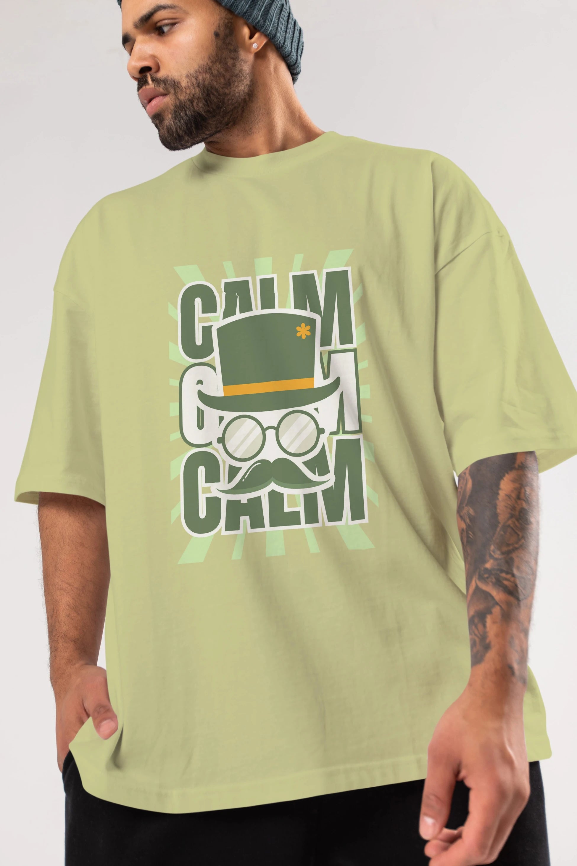 Calm Yazılı Ön Baskılı Oversize t-shirt Erkek Kadın Unisex