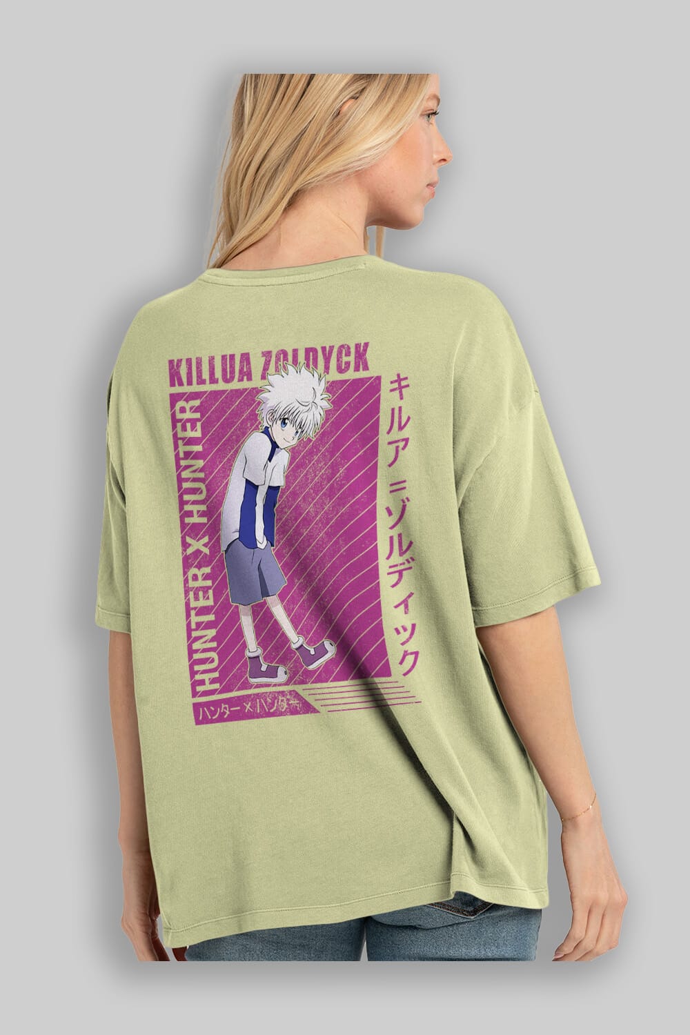 Killua Zoldyck 3 1 Anime Arka Baskılı Oversize t-shirt Erkek Kadın Unisex
