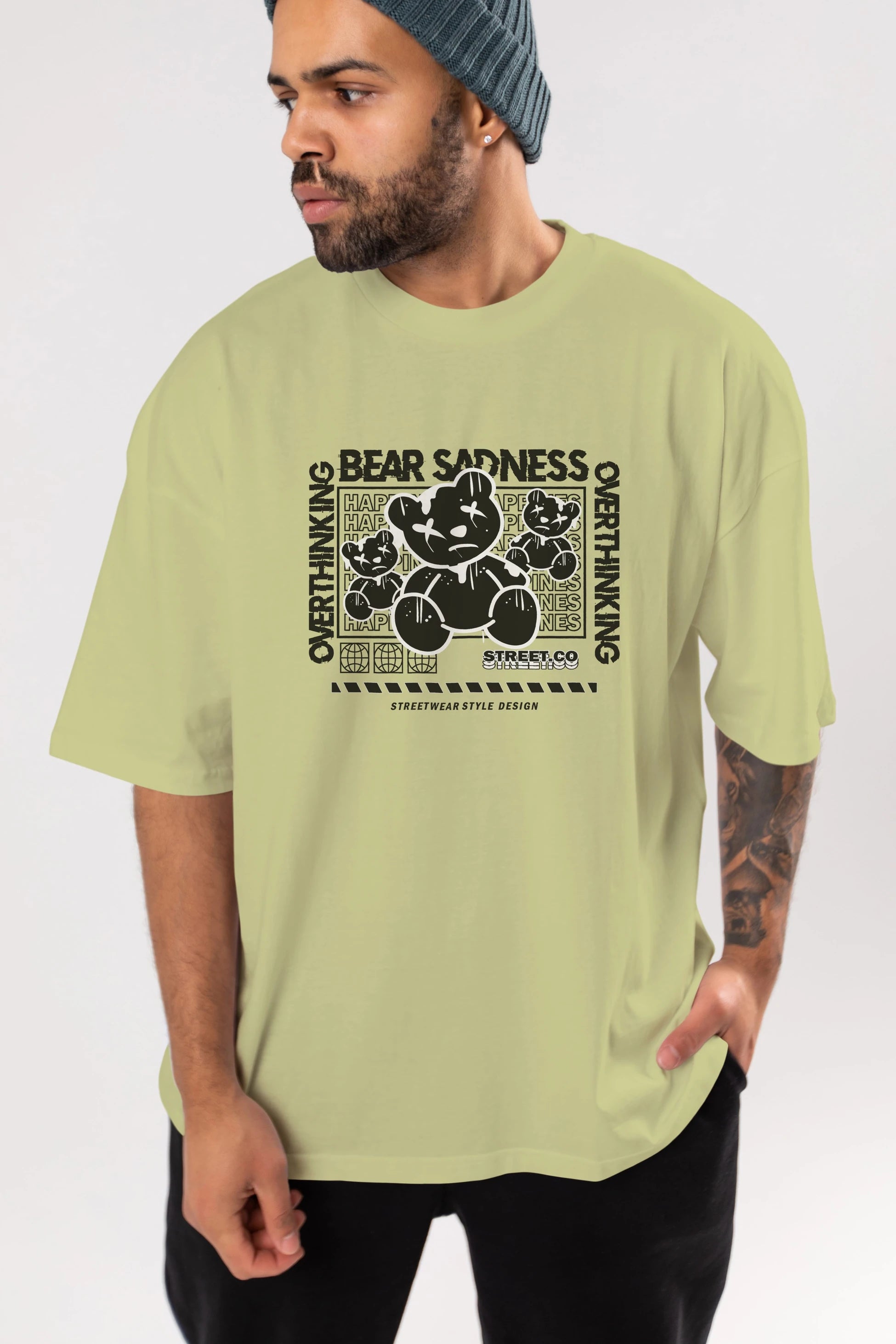 Bear Sadness 2 Ön Baskılı Oversize t-shirt Erkek Kadın Unisex