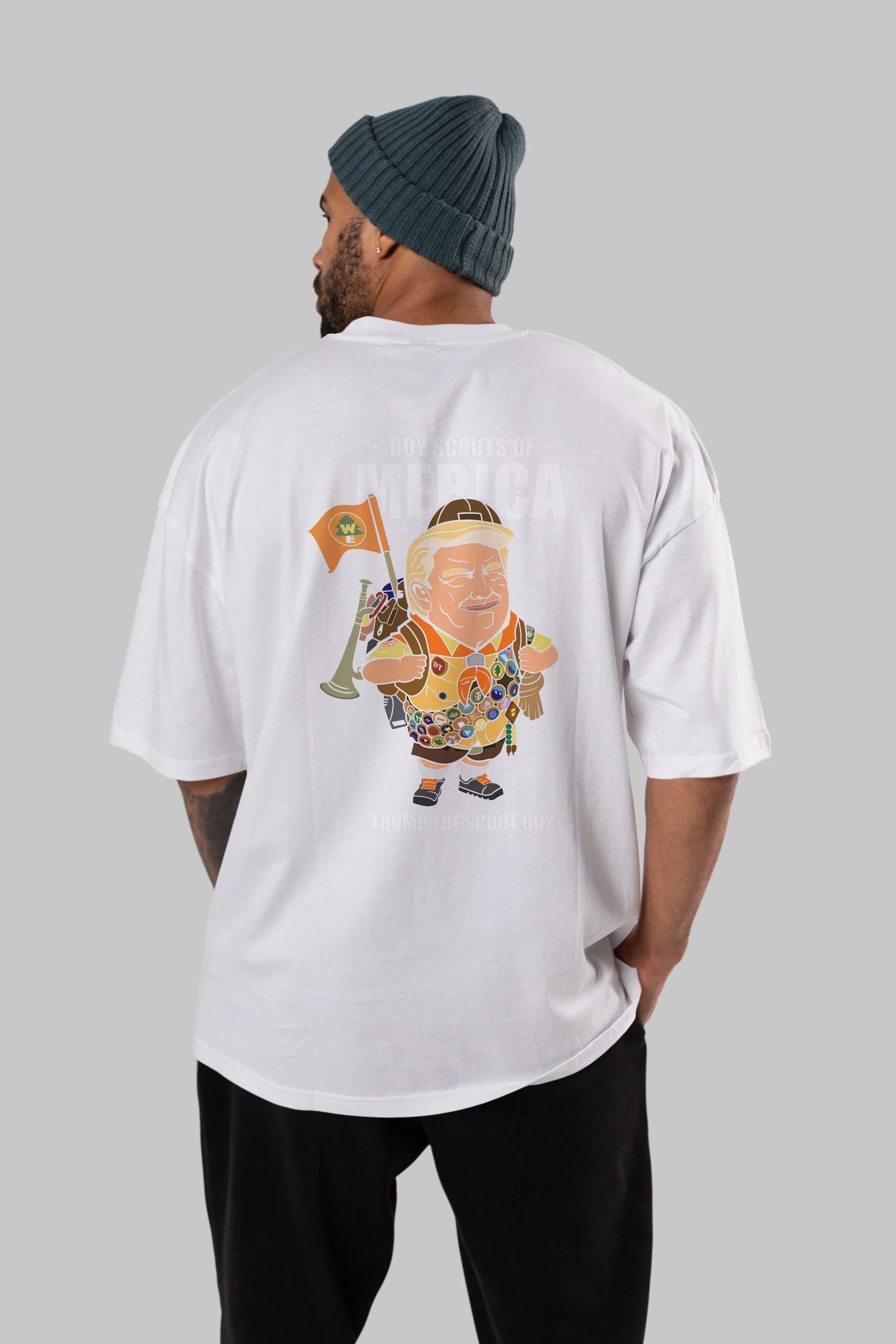 Trump Scout Boy Arka Baskılı Oversize t-shirt Erkek Kadın Unisex %100 Pamuk tişort