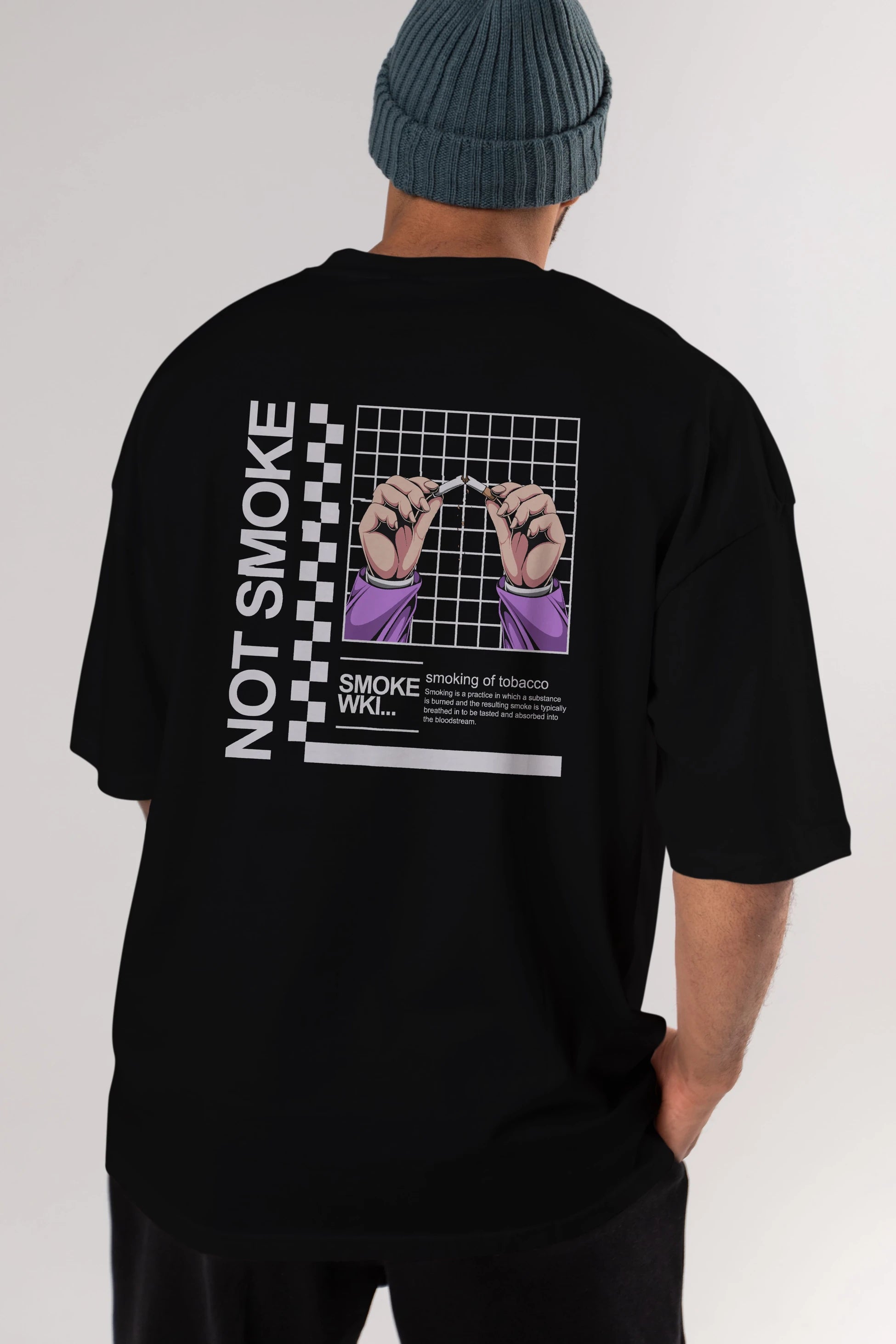 Not Smoke Arka Baskılı Oversize t-shirt Erkek Kadın Unisex