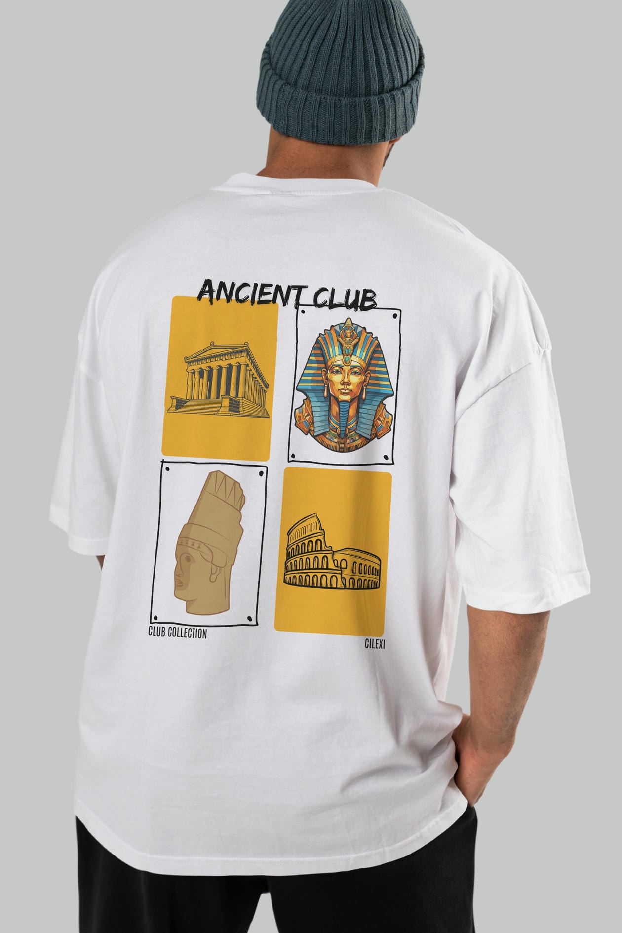 Ancient Club Arka Baskılı Oversize t-shirt Erkek Kadın %100 Pamuk Bisiklet Yaka tişort
