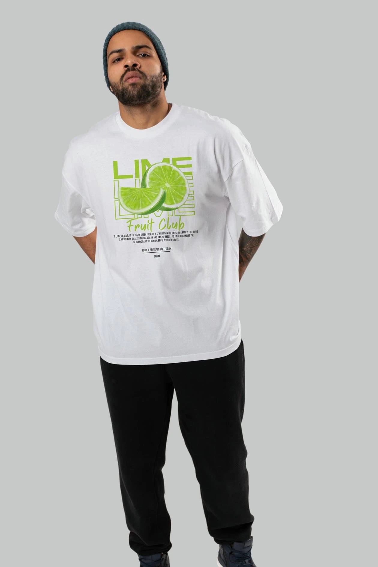 Lime Ön Baskılı Oversize t-shirt Erkek Kadın Pamuk Bisiklet Yaka tişort