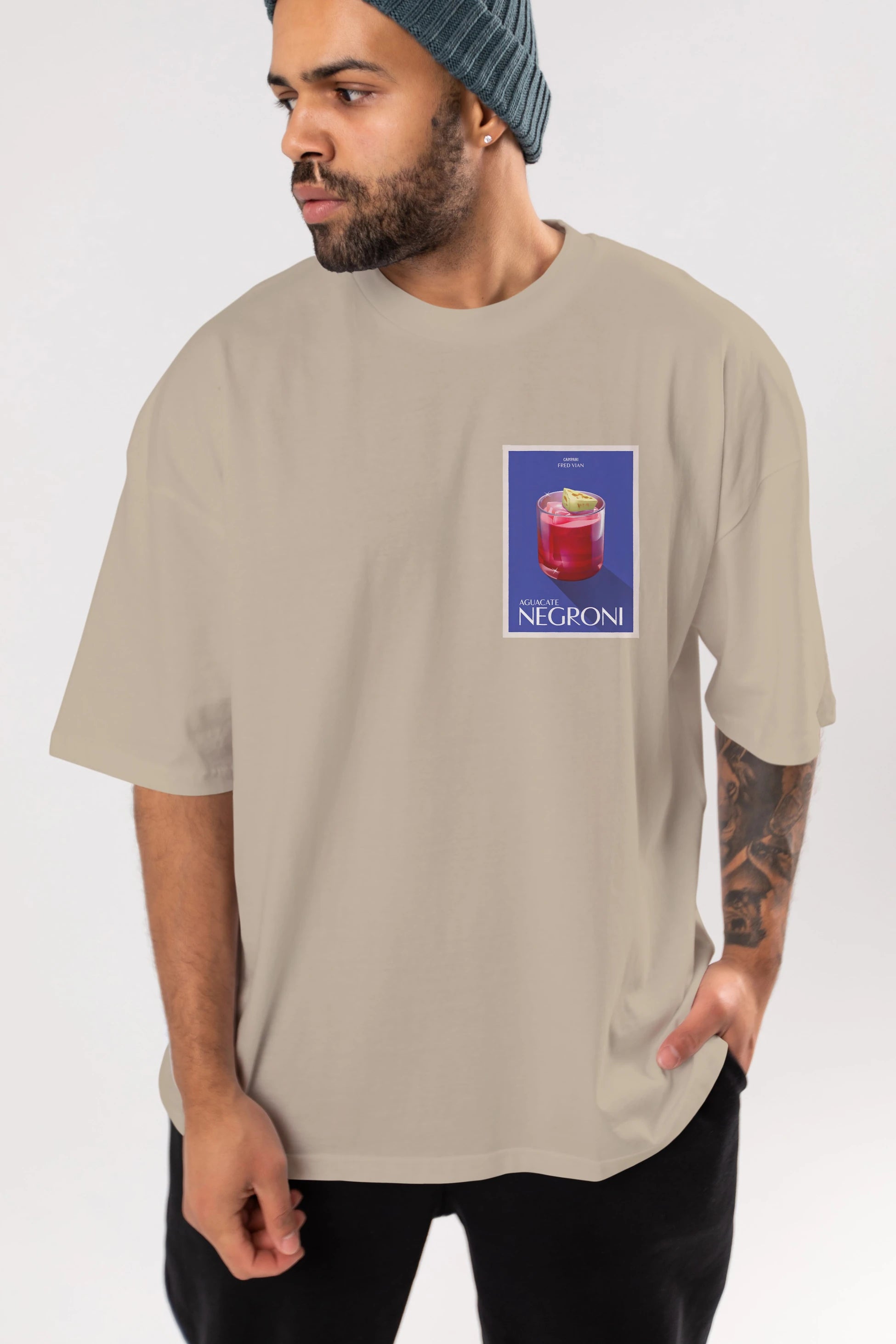 Aguacate Negroni Ön Sol Baskılı Oversize t-shirt Erkek Kadın Unisex %100 Pamuk Bisiklet Yaka tişort