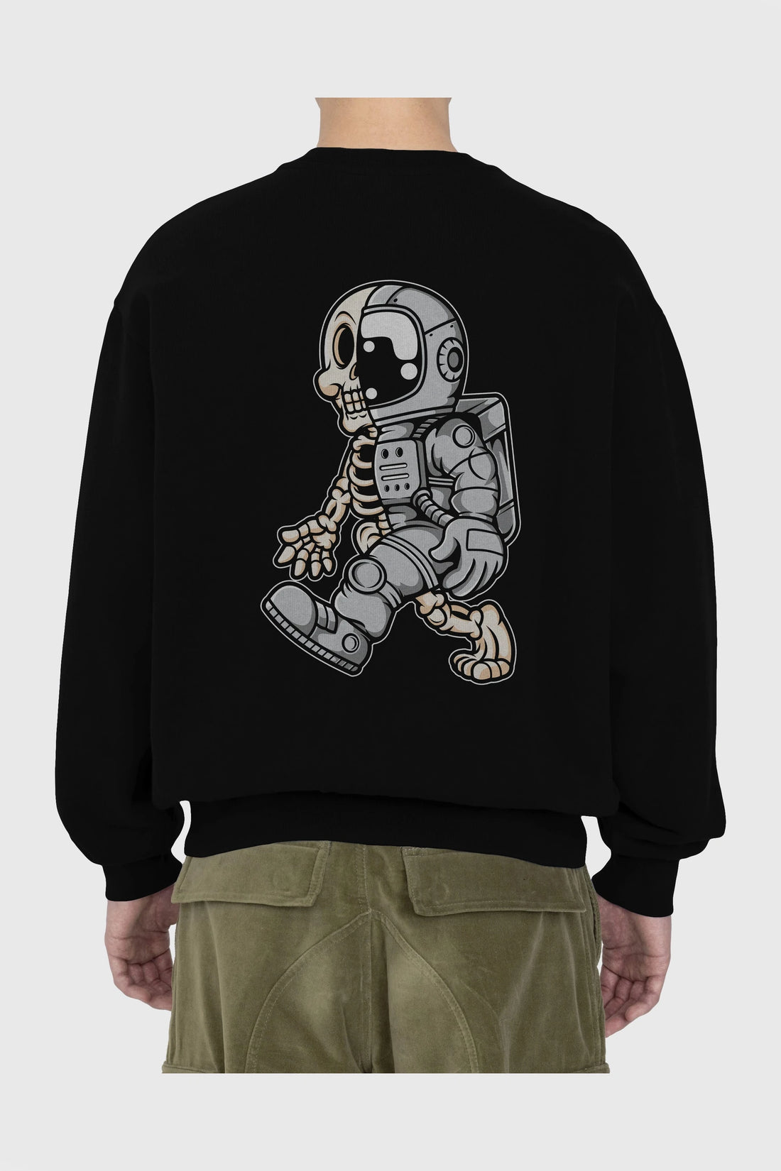 Astronaut Half Skull Arka Baskılı Oversize Sweatshirt Erkek Kadın Unisex