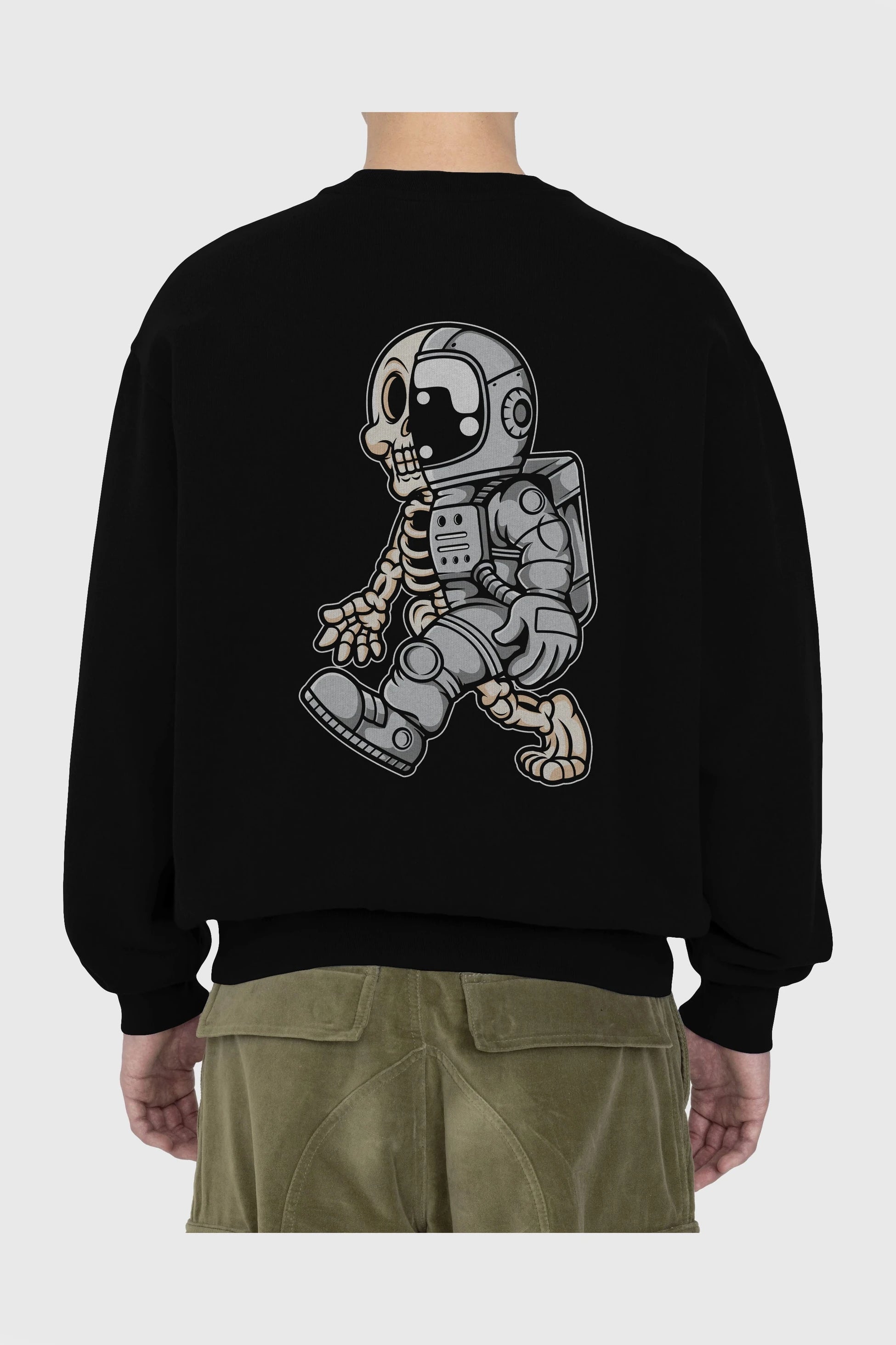 Astronaut Half Skull Arka Baskılı Oversize Sweatshirt Erkek Kadın Unisex