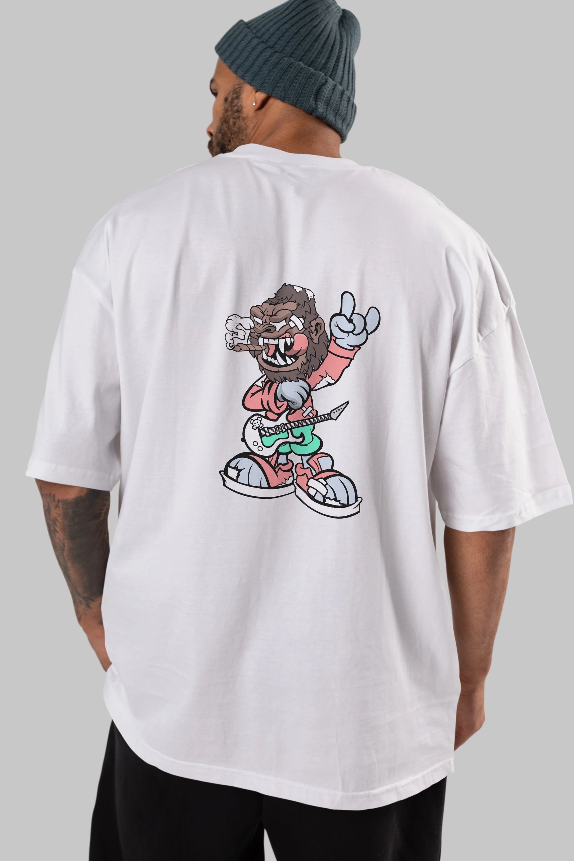 Gorilla Rockstar Arka Baskılı Oversize t-shirt Erkek Kadın Unisex %100 Pamuk tişort