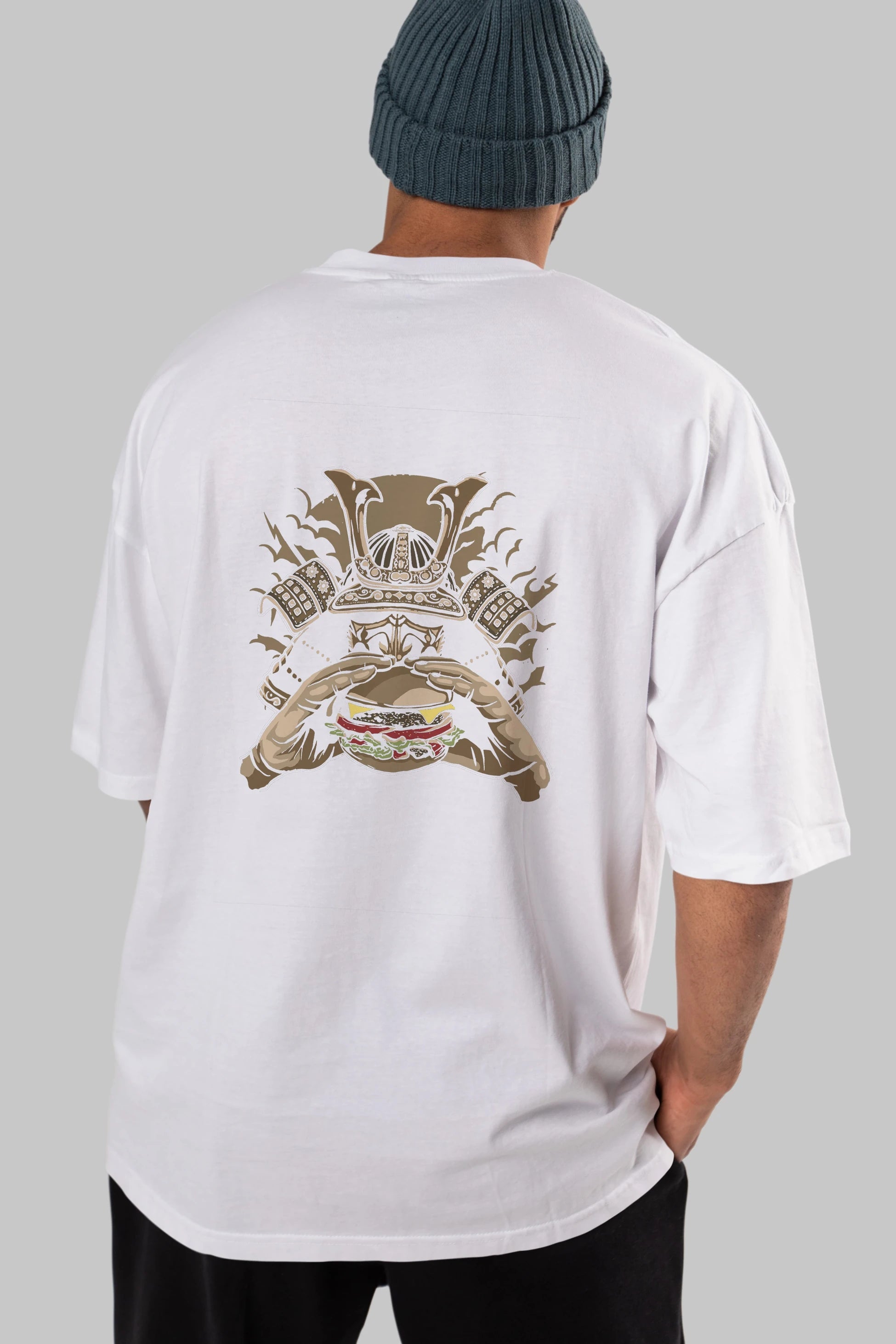 Samurai Burger Arka Baskılı Oversize t-shirt Erkek Kadın Unisex %100 Pamuk