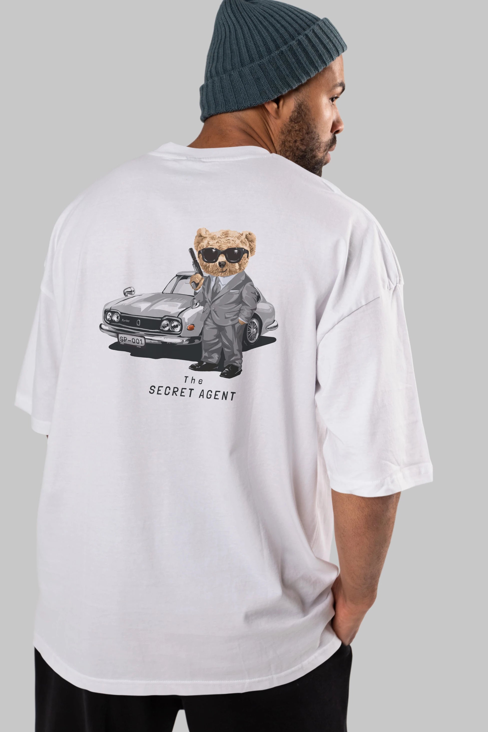 Teddy Bear The Secret Agent Arka Baskılı Oversize t-shirt Erkek Kadın Unisex %100 Pamuk