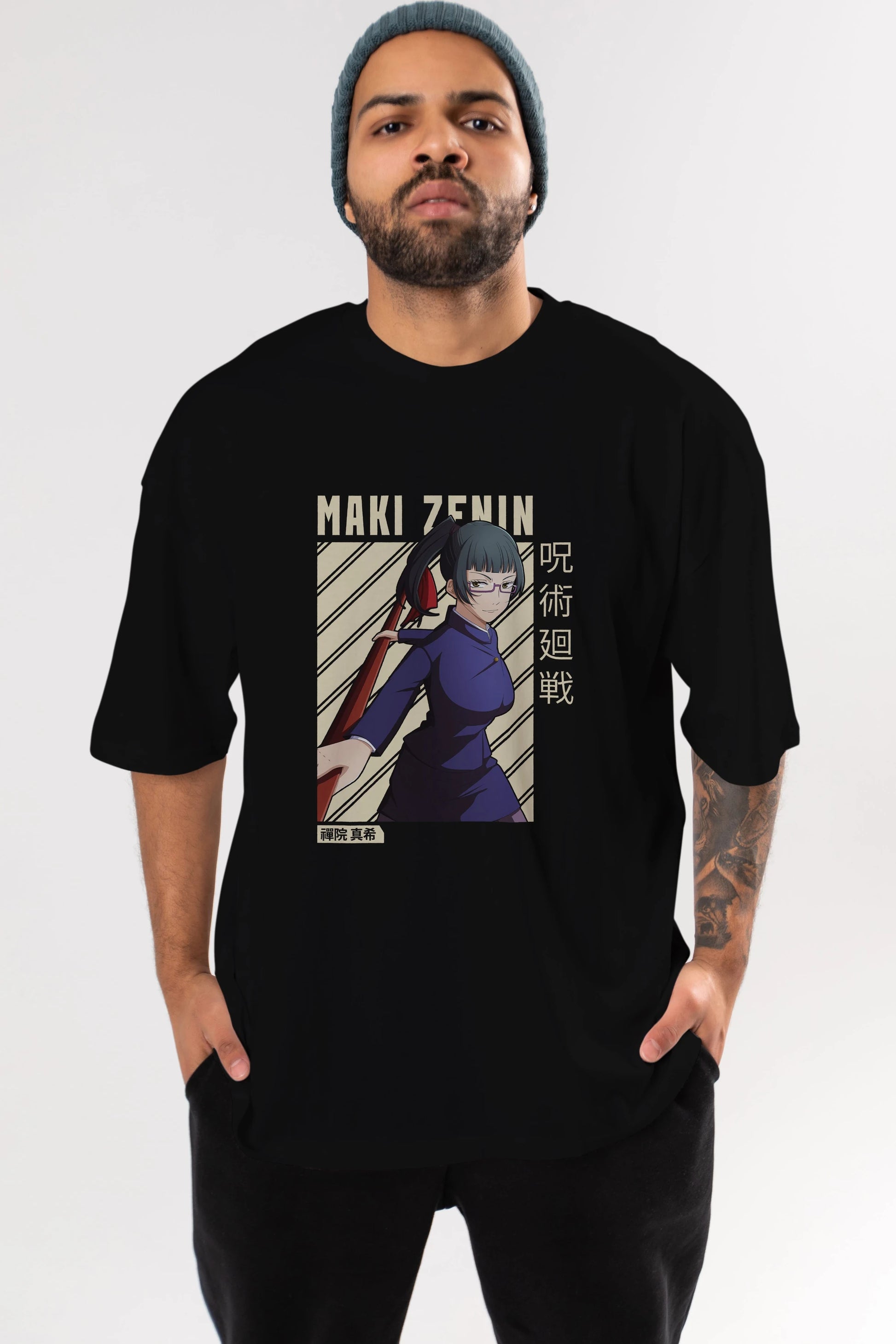 Maki Zenin CHAİNSAWMAN Anime Ön Baskılı Oversize t-shirt %100 pamuk Erkek Kadın Unisex