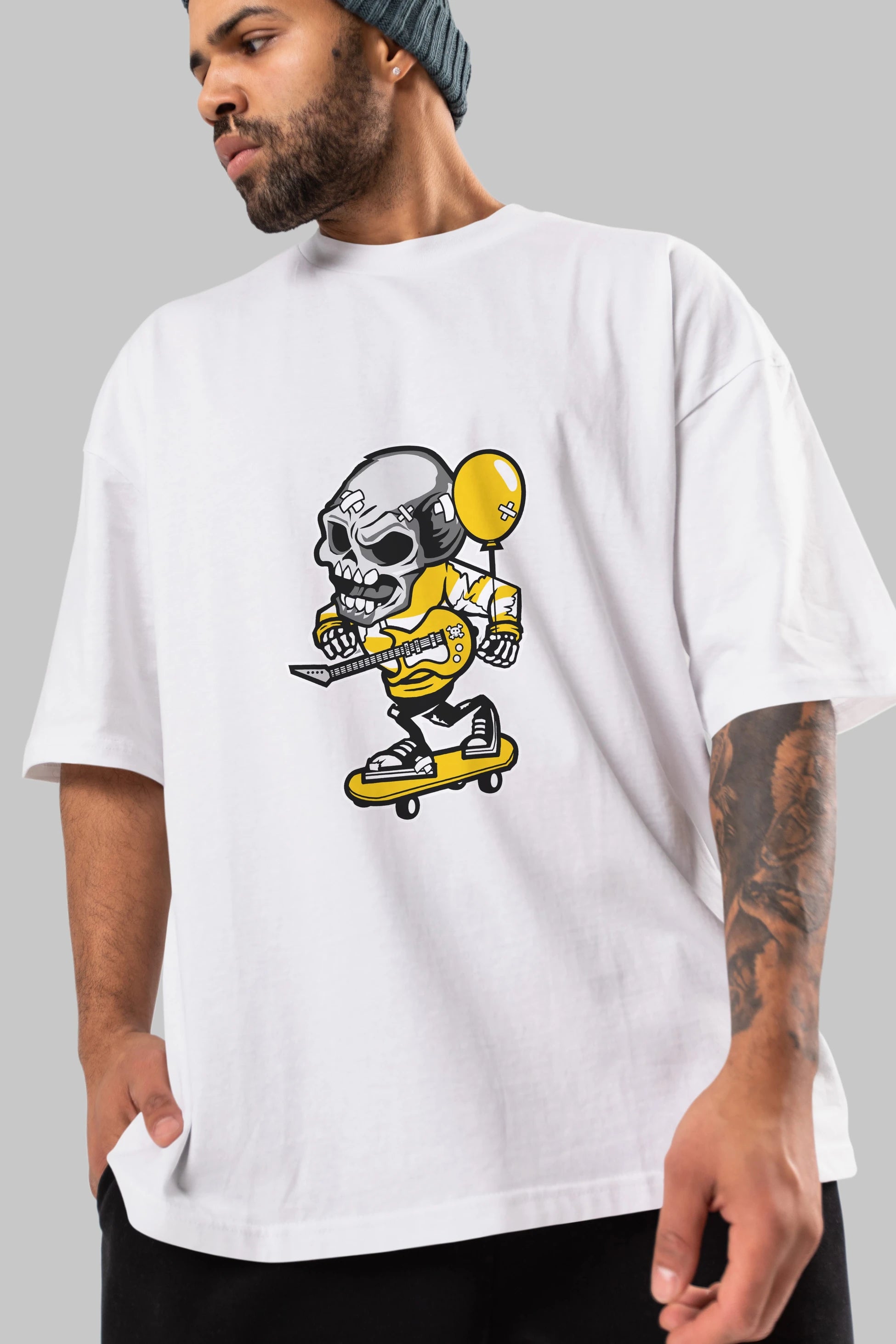 Skull Skater Ön Baskılı Oversize t-shirt Erkek Kadın Unisex %100 Pamuk tişort