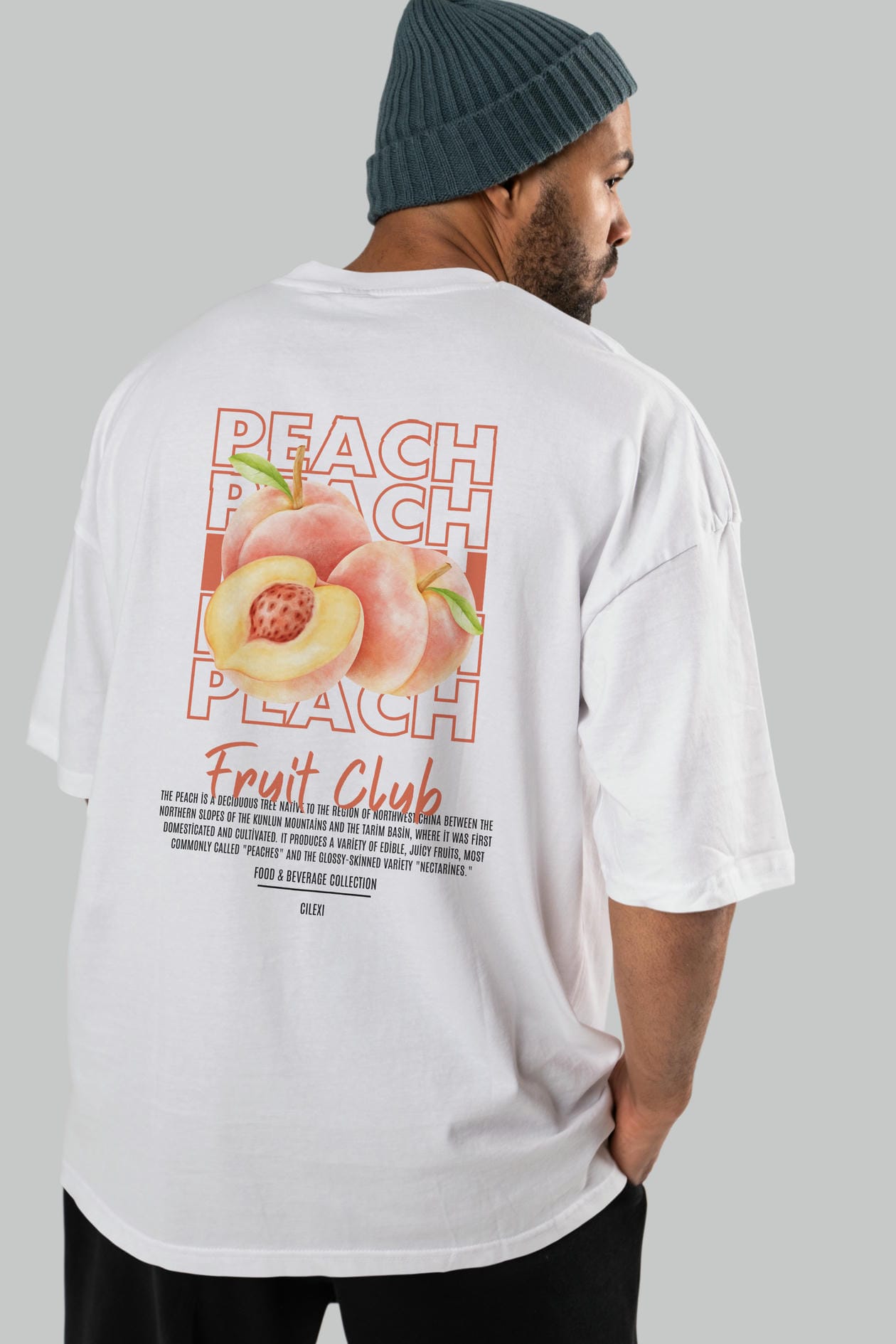 Peach Arka Baskılı Oversize t-shirt Erkek Kadın Pamuk Bisiklet Yaka tişort