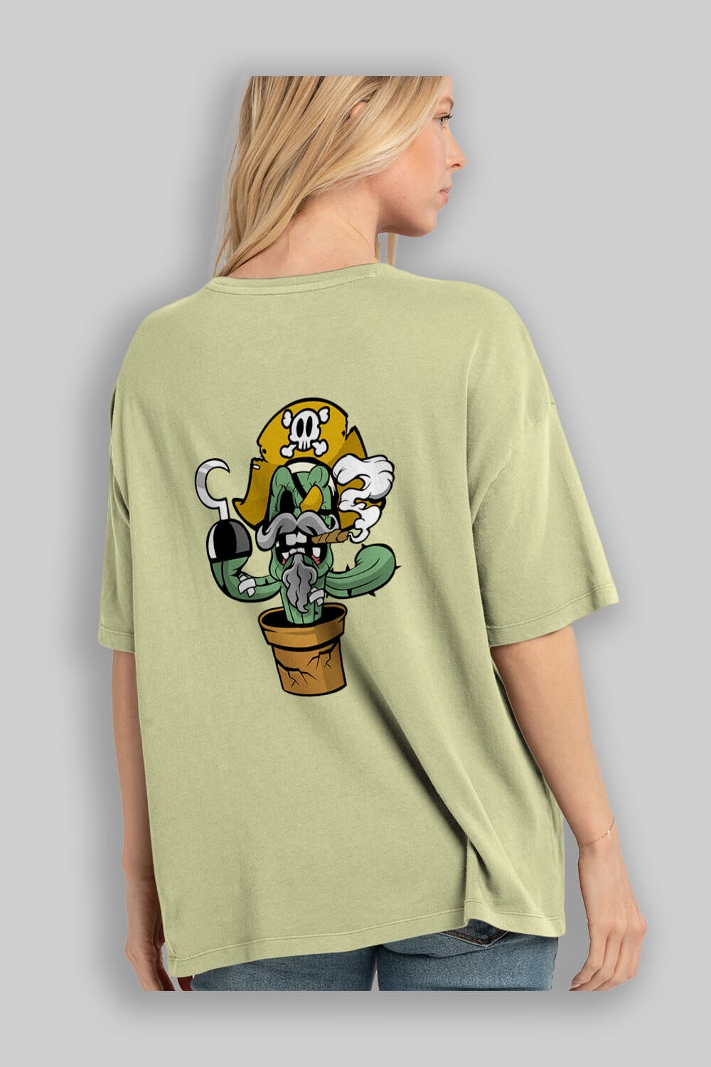 Pirate Cactus Arka Baskılı Oversize t-shirt Erkek Kadın Unisex %100 Pamuk tişort