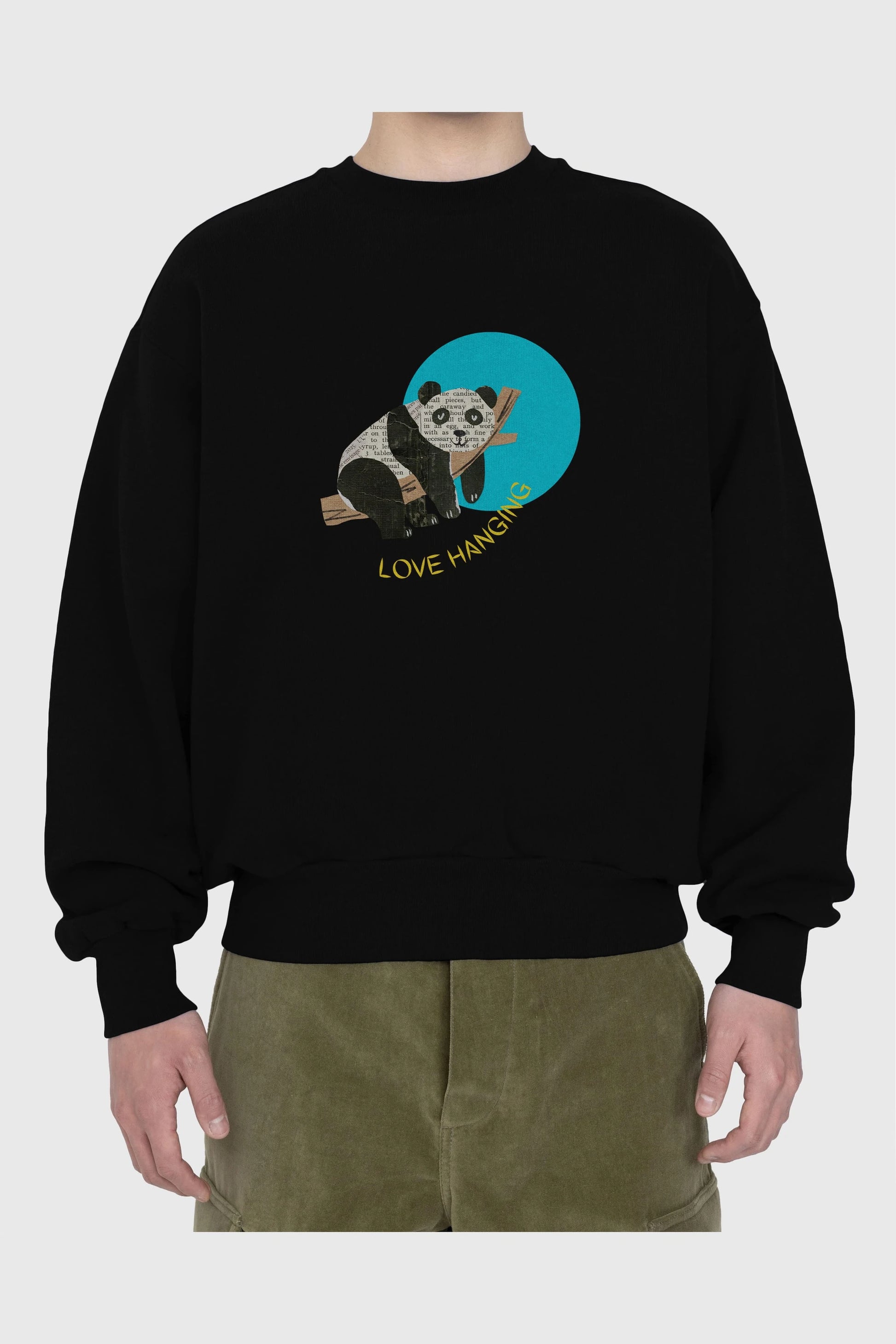 Panda Love Hanging Ön Baskılı Oversize Sweatshirt Erkek Kadın Unisex