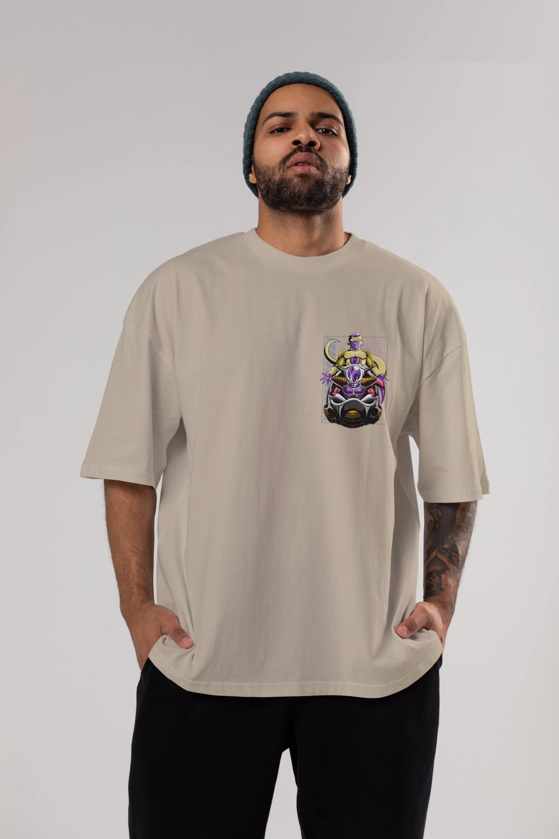 DragonBall Freezer Ön Sol Baskılı Oversize t-shirt Erkek Kadın Unisex %100 Pamuk Bisiklet Yaka tişort