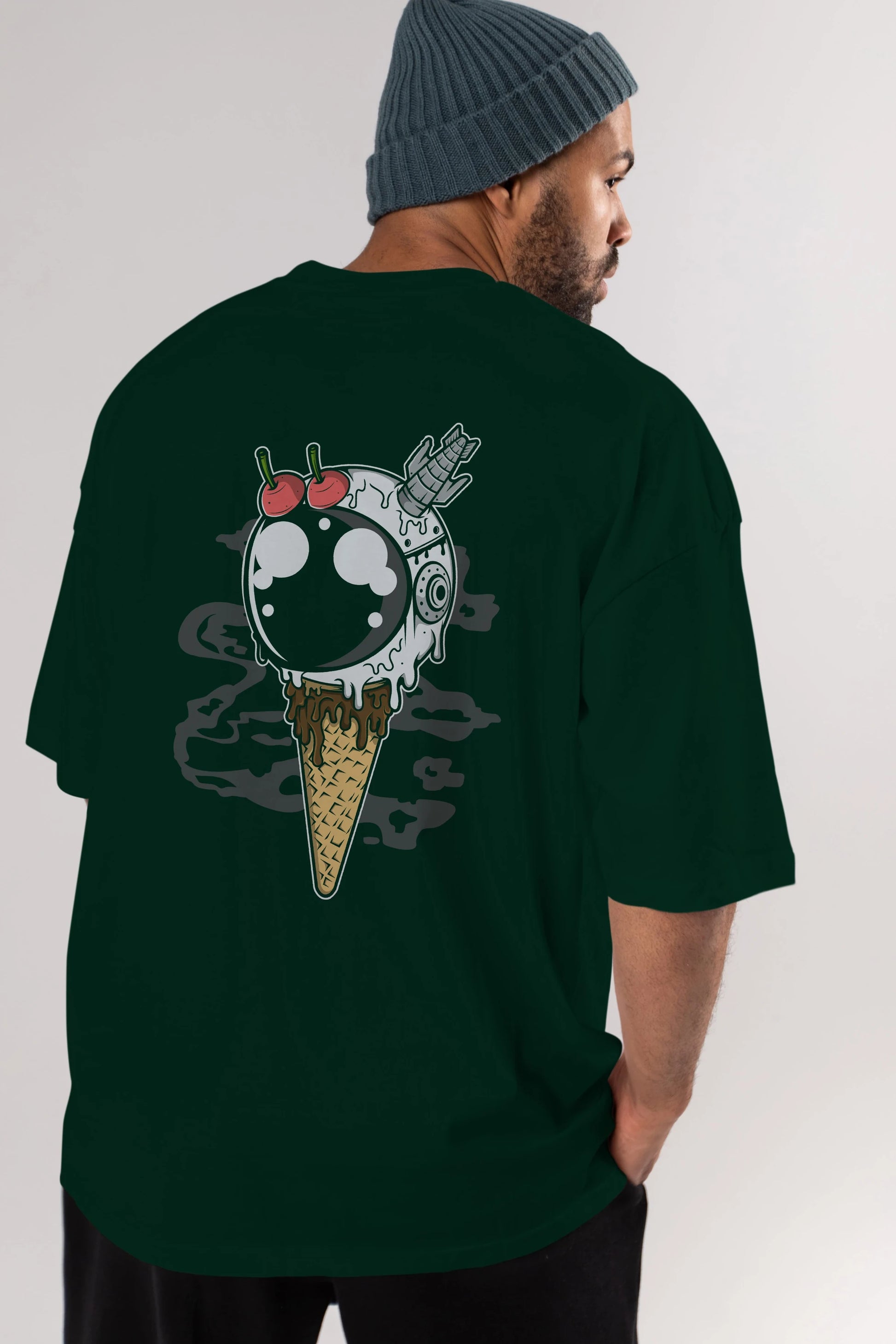 Astronaut Ice Cream Arka Baskılı Oversize t-shirt Erkek Kadın Unisex