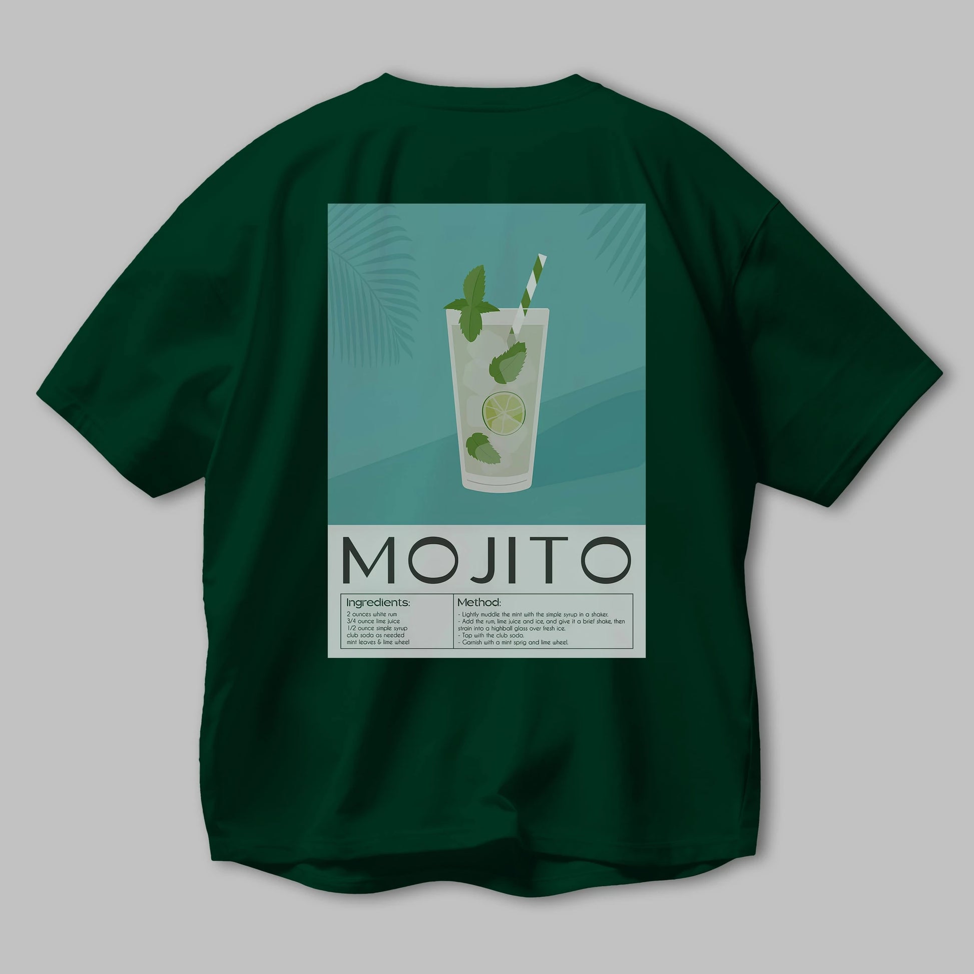 Mojito 4 Arka Baskılı Oversize t-shirt Erkek Kadın Unisex %100 Pamuk Bisiklet Yaka tişort