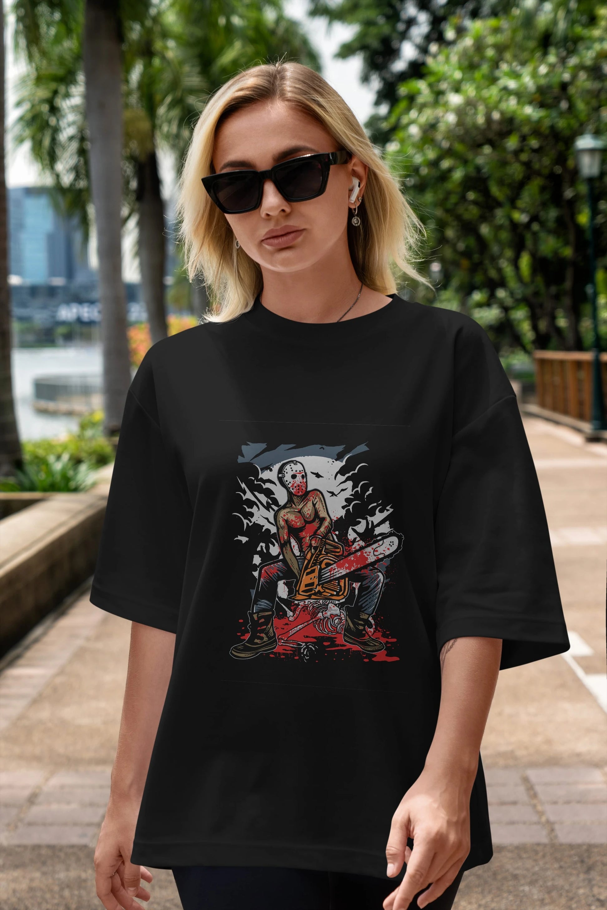 Chainsaw Killer Ön Baskılı Oversize t-shirt Erkek Kadın Unisex %100 Pamuk tişort