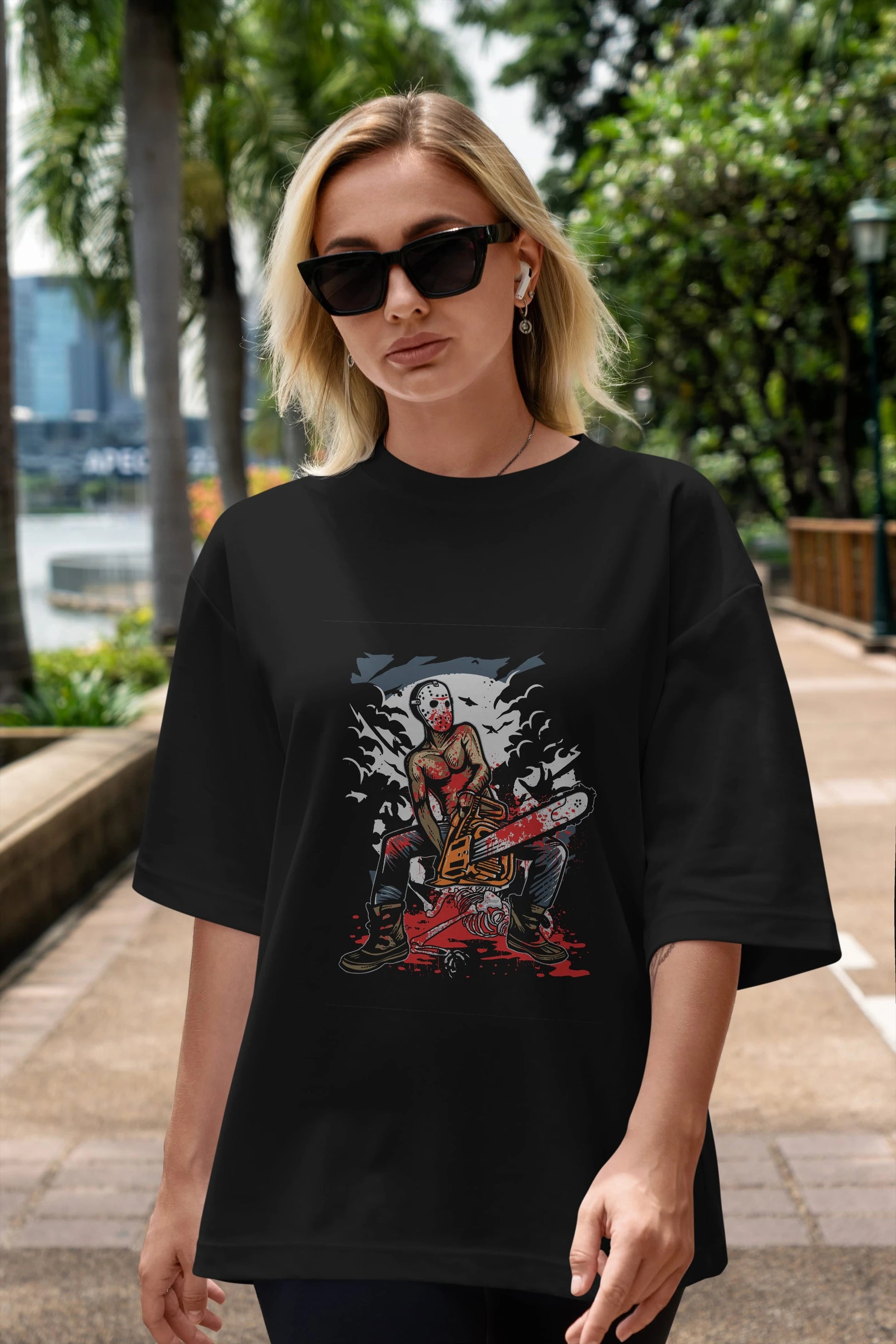 Chainsaw Killer Ön Baskılı Oversize t-shirt Erkek Kadın Unisex %100 Pamuk tişort