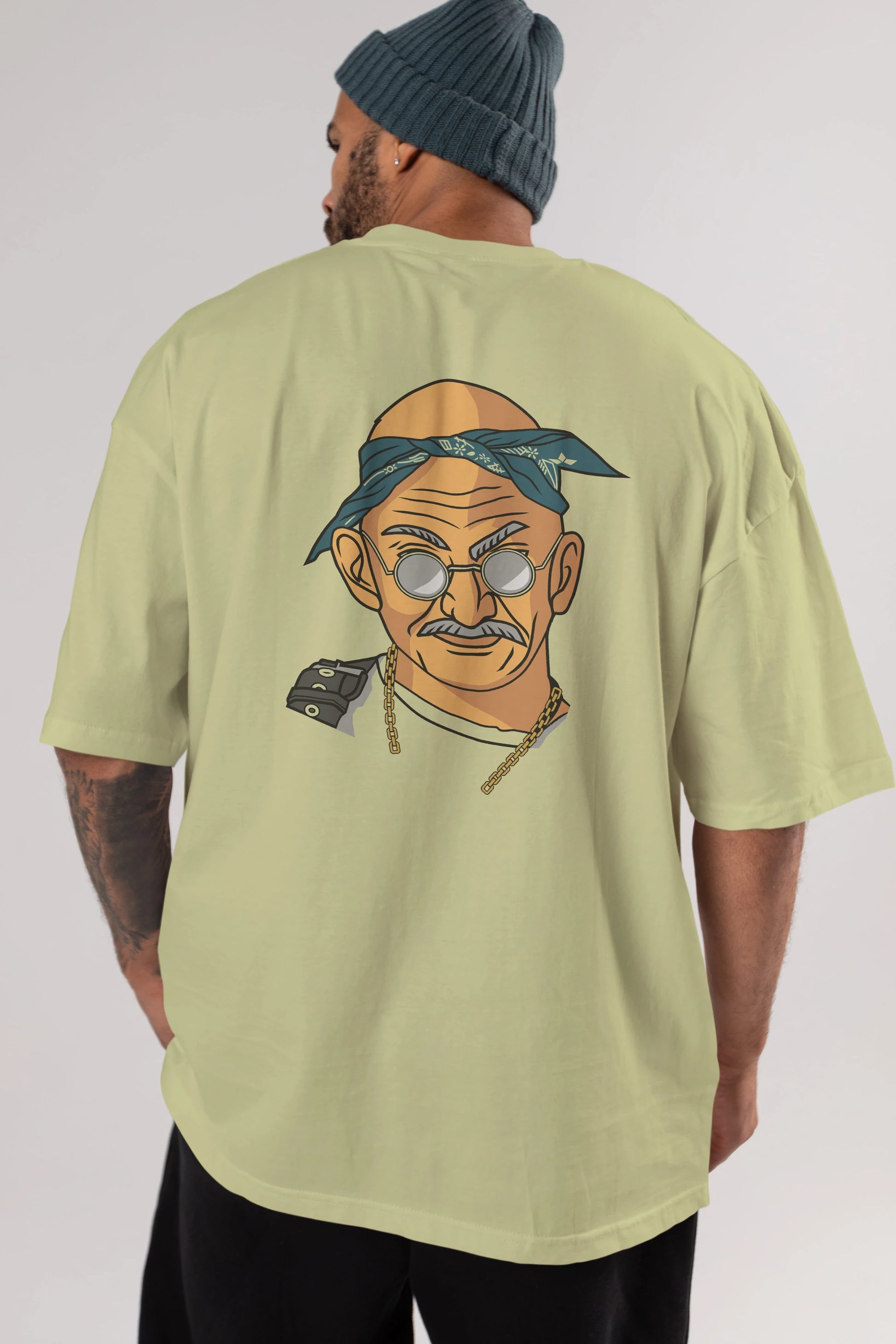 Tupac Gandhi Arka Baskılı Oversize t-shirt Erkek Kadın Unisex %100 Pamuk tişort