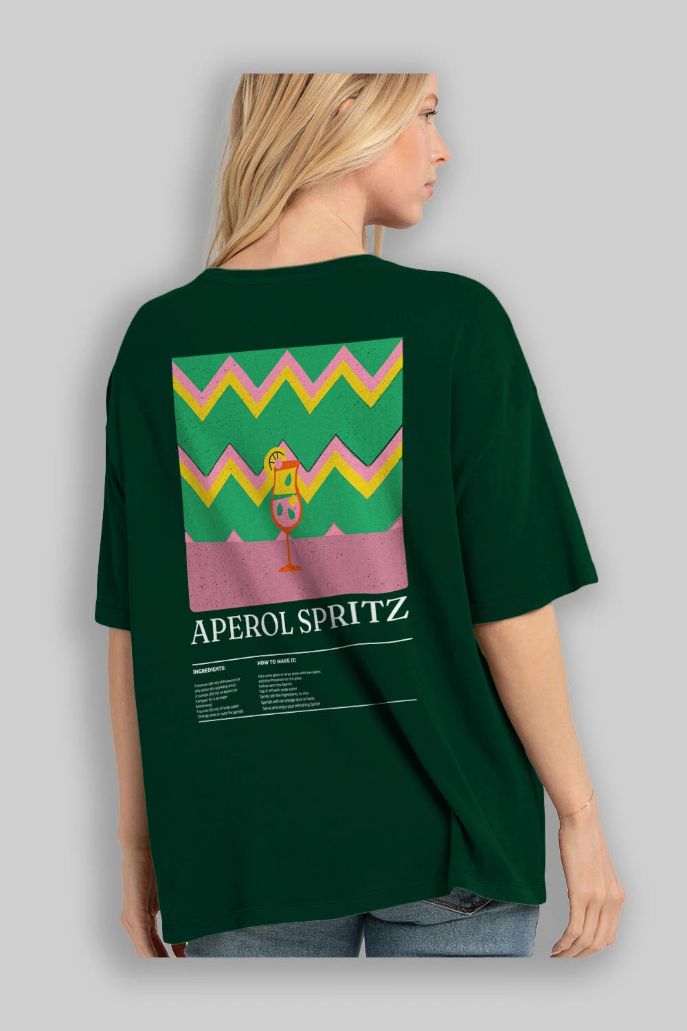 Aperol Spritz Kokteyl Serisi Arka Baskılı Oversize t-shirt Erkek Kadın %100 Pamuk Bisiklet Yaka tişort