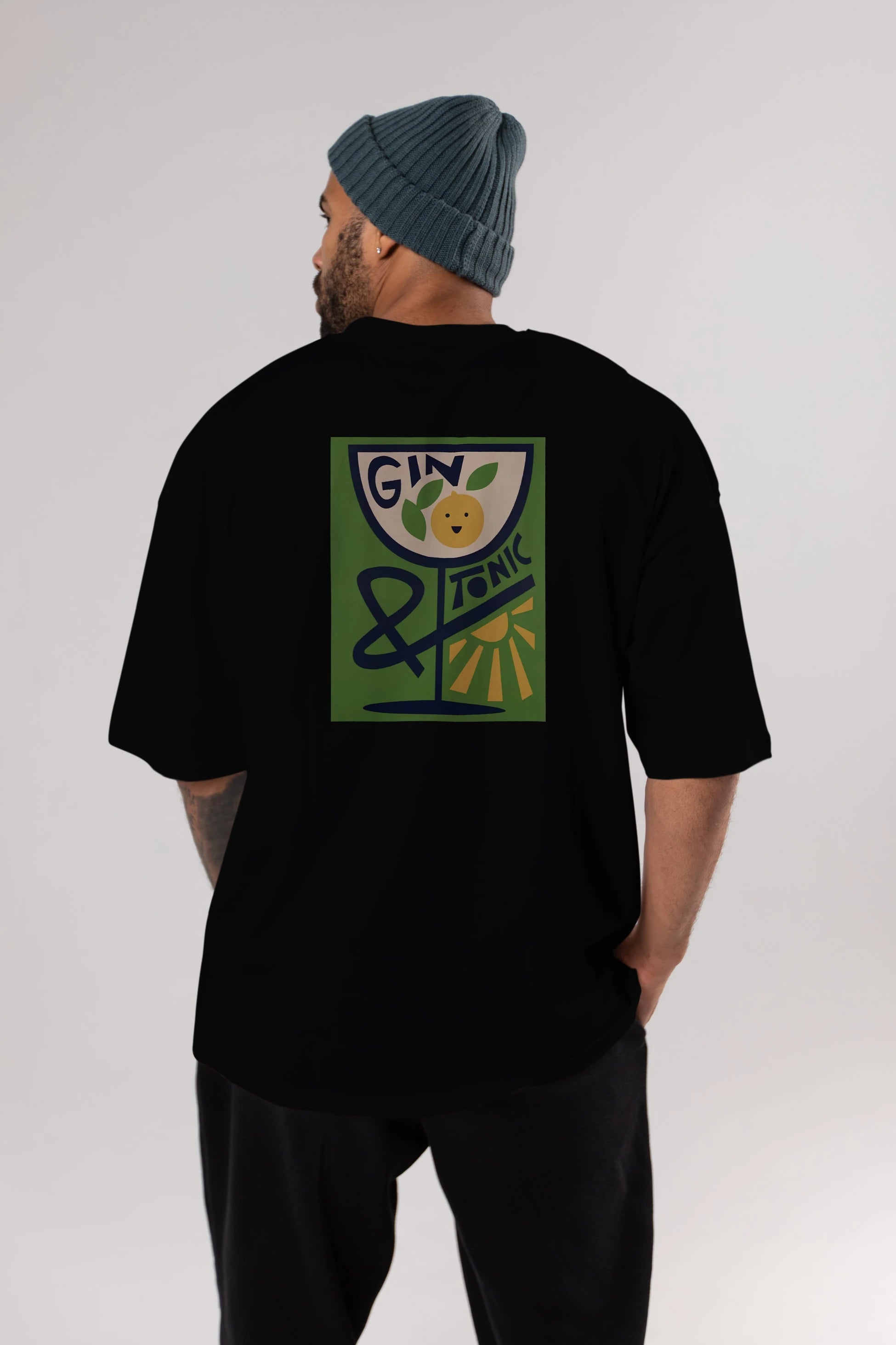 Gin Tonic 3 Arka Baskılı Oversize t-shirt Erkek Kadın Unisex %100 Pamuk Bisiklet Yaka tişort