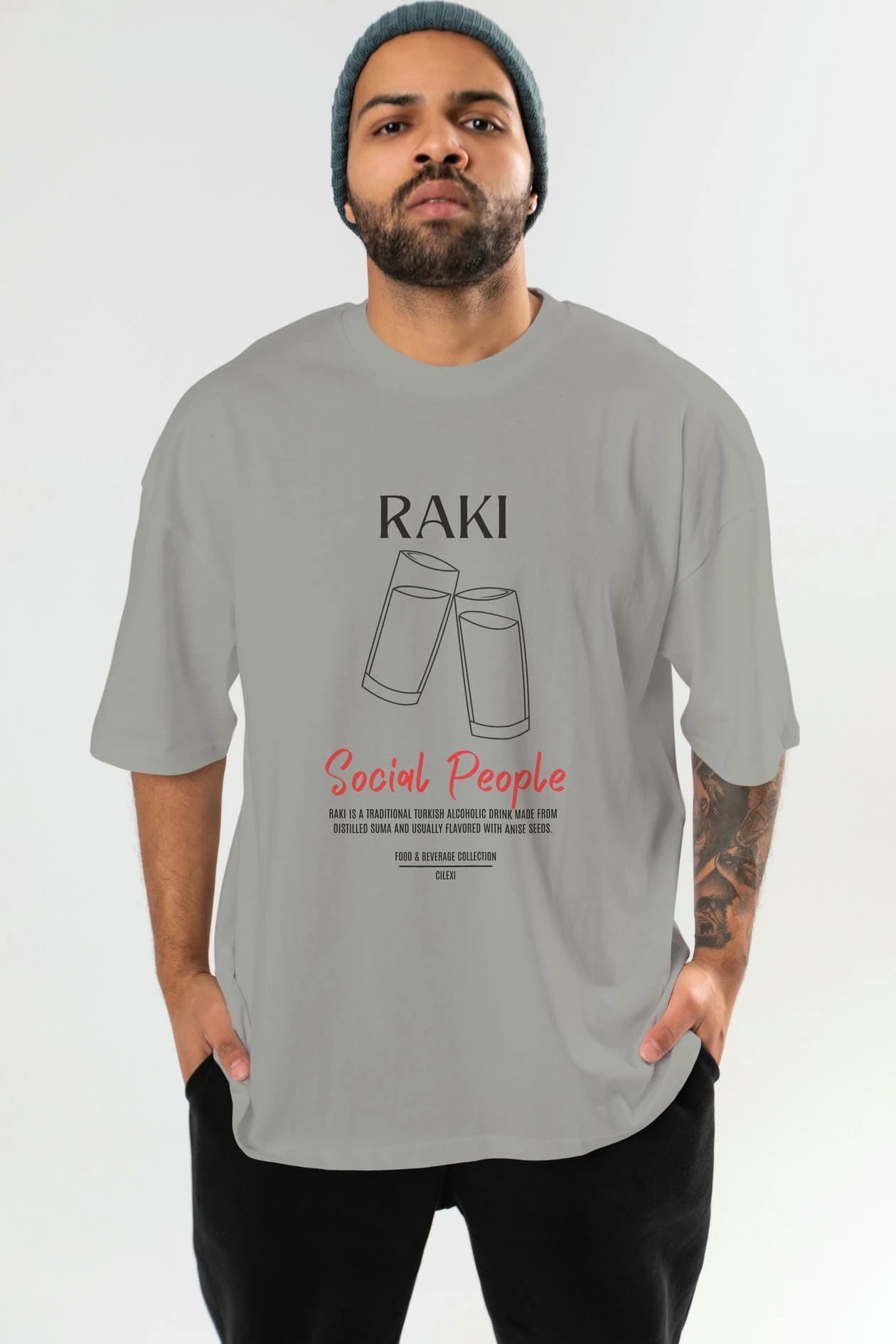 Rakı Kokteyl Serisi ön Baskılı Oversize t-shirt Erkek Kadın %100 Pamuk Bisiklet Yaka tişort