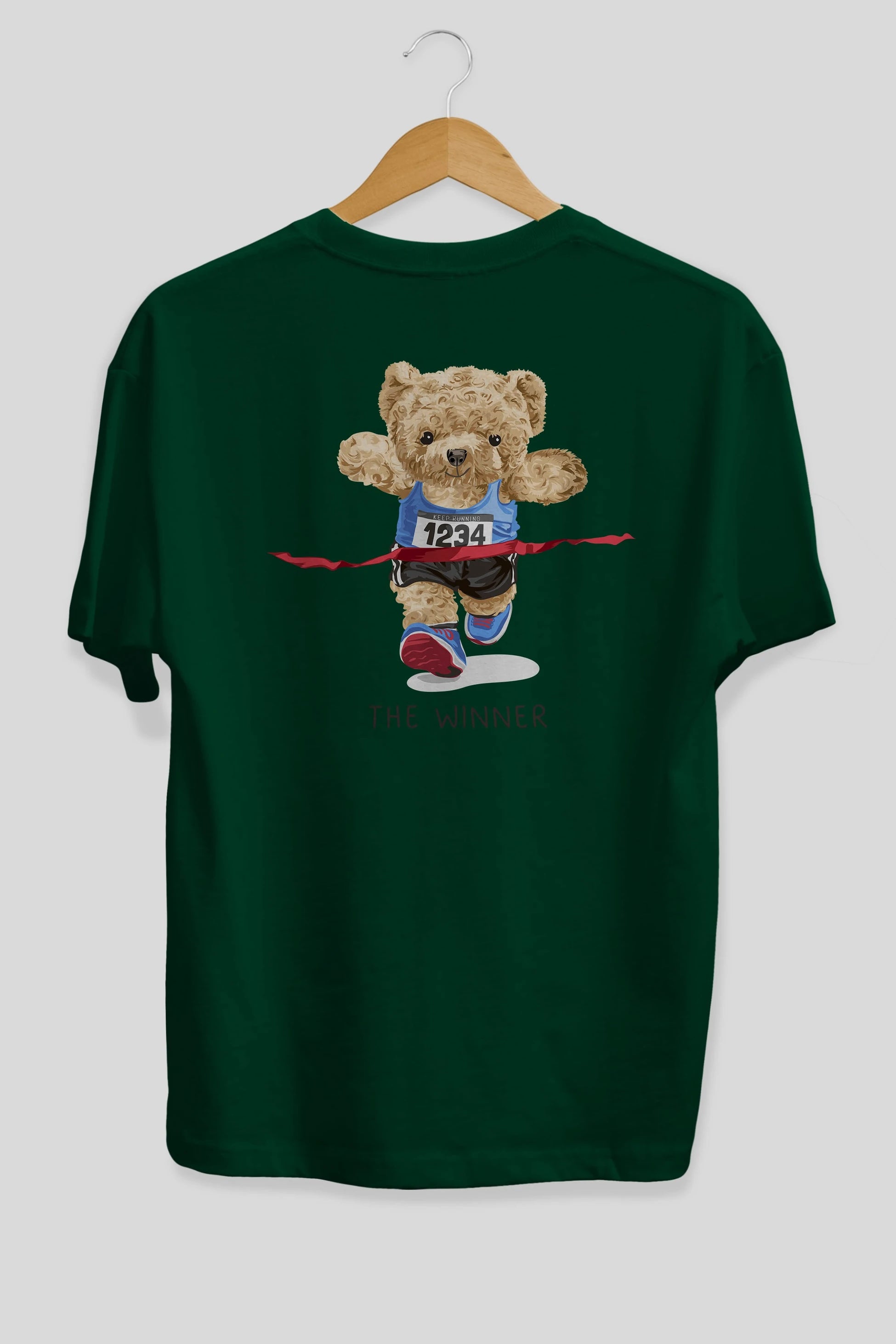 Teddy Bear The Winner Arka Baskılı Oversize t-shirt Erkek Kadın Unisex %100 Pamuk