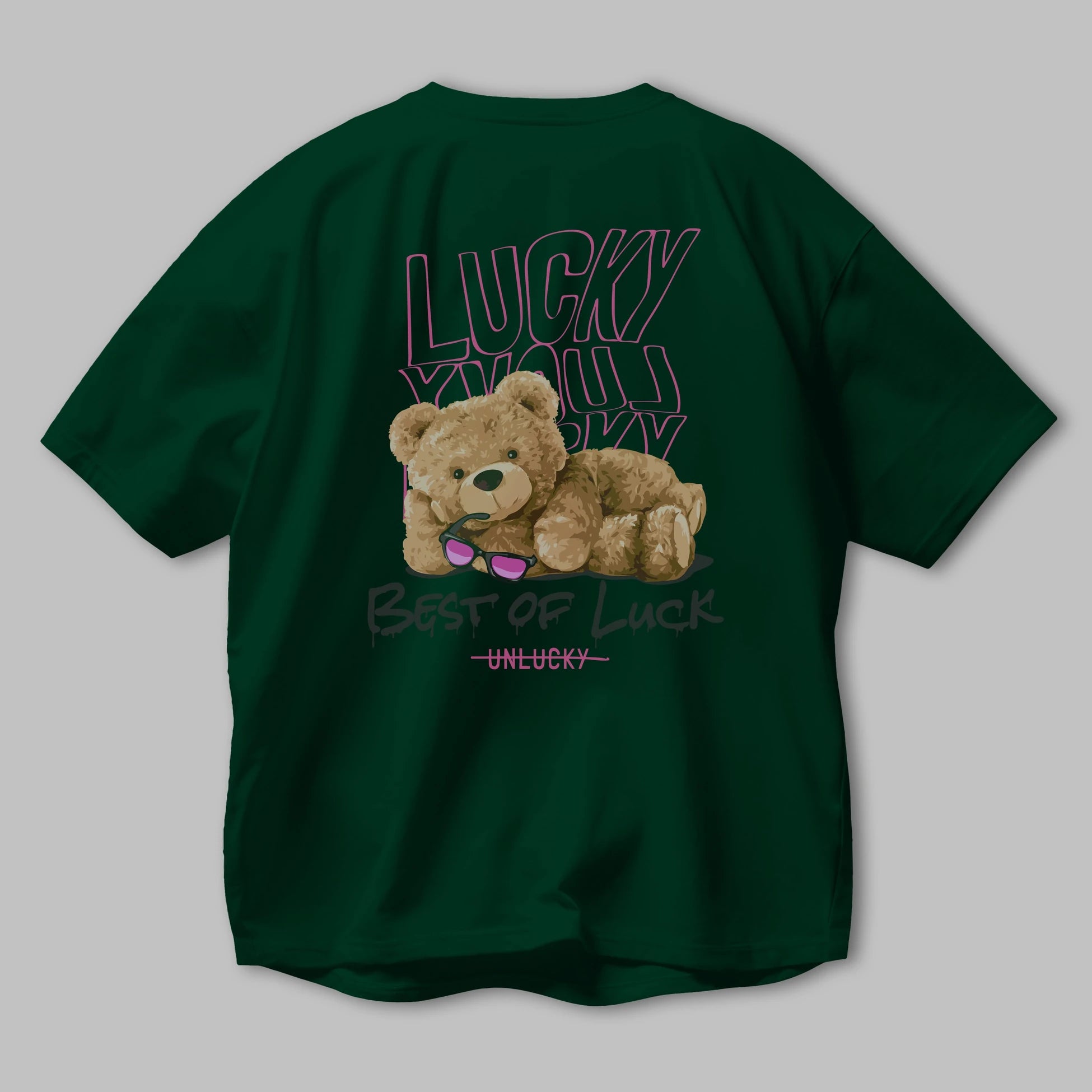 Best of Lucky Bear Arka Baskılı Oversize t-shirt Erkek Kadın Unisex