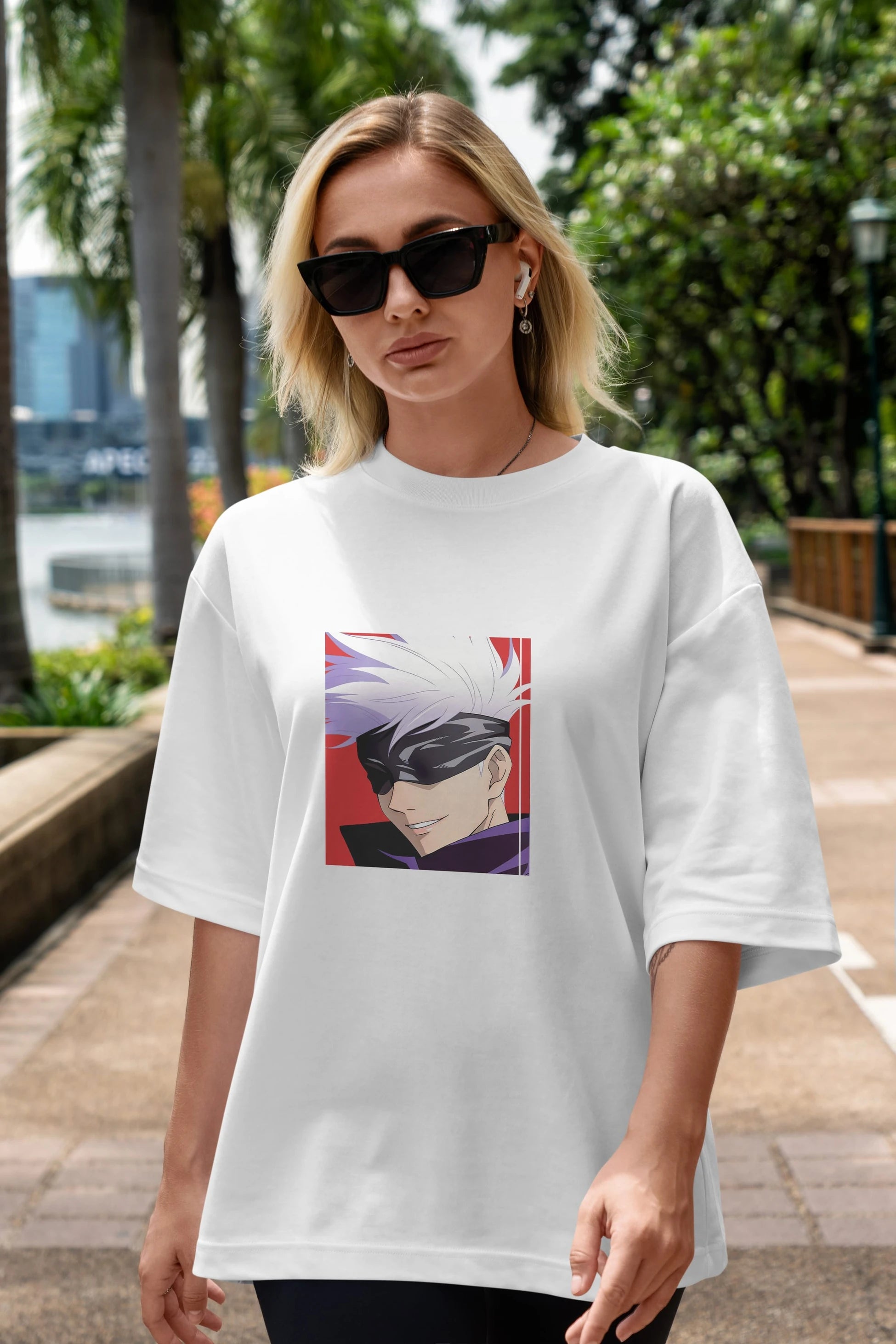 SATORU GOJO Anime Ön Baskılı Oversize t-shirt %100 pamuk Erkek Kadın Unisex