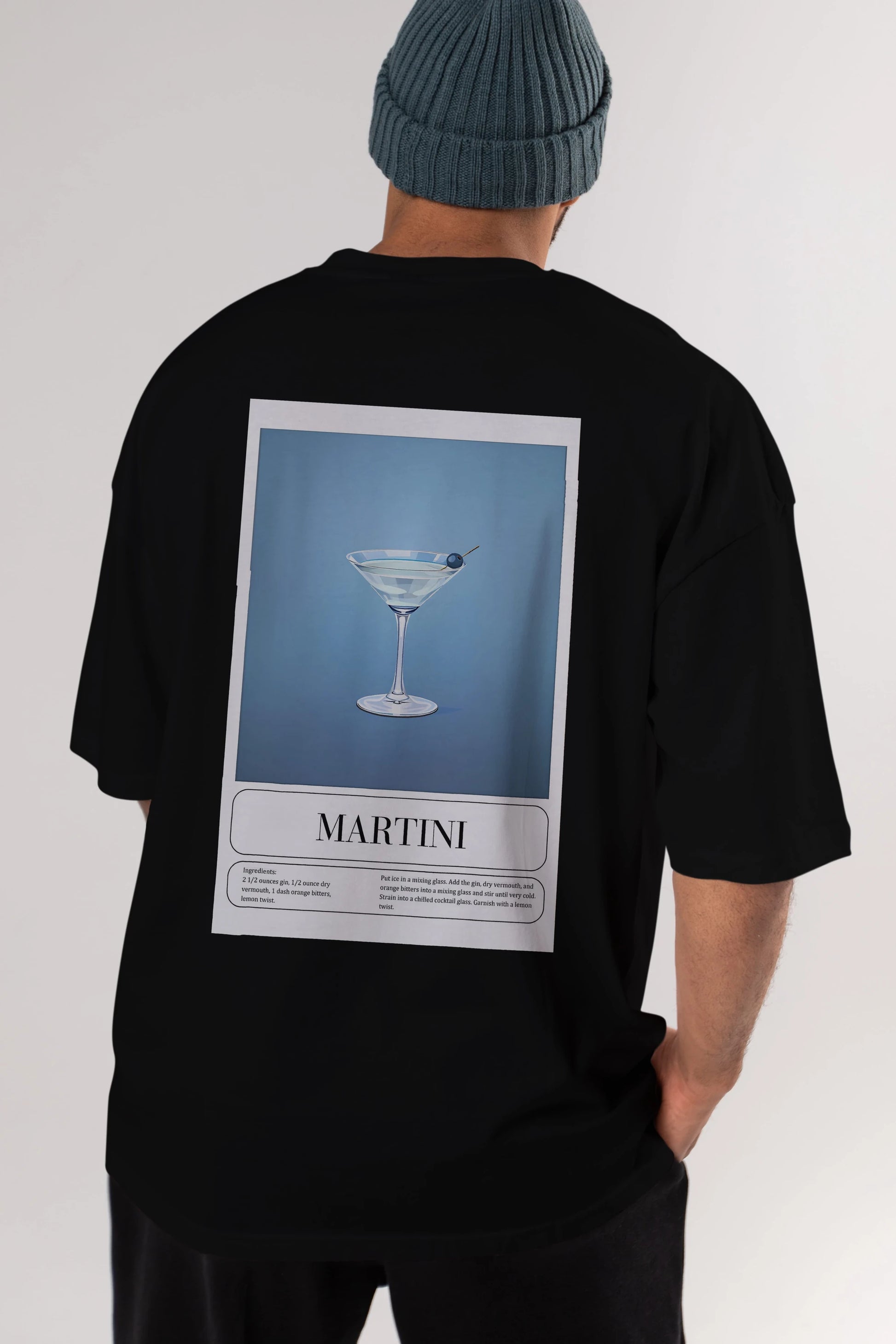 Martini Arka Baskılı Oversize t-shirt Erkek Kadın Unisex %100 Pamuk Bisiklet Yaka tişort
