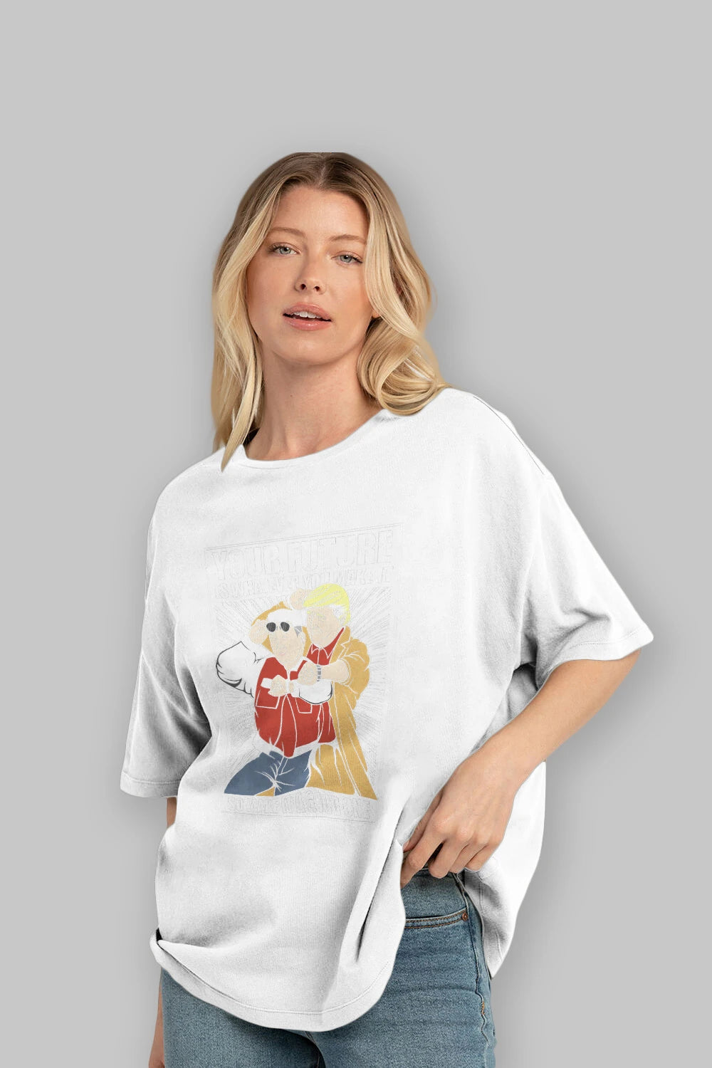 Back To The Future Jong Un Trump Ön Baskılı Oversize t-shirt Erkek Kadın Unisex %100 Pamuk tişort