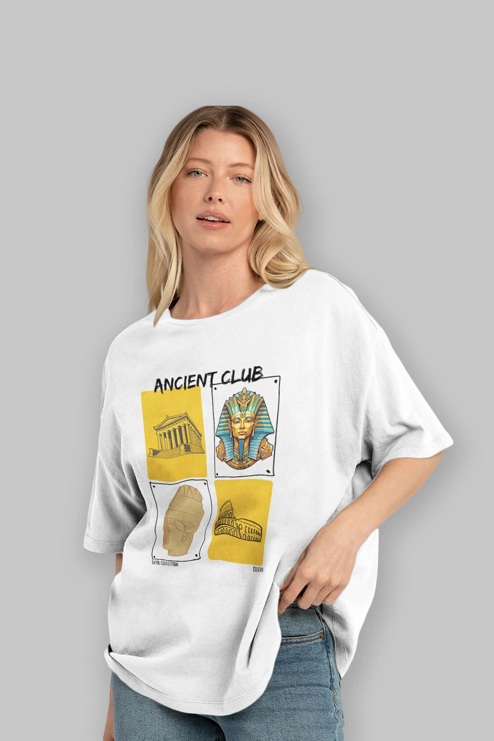 Ancient Club ön Baskılı Oversize t-shirt Erkek Kadın %100 Pamuk Bisiklet Yaka tişort