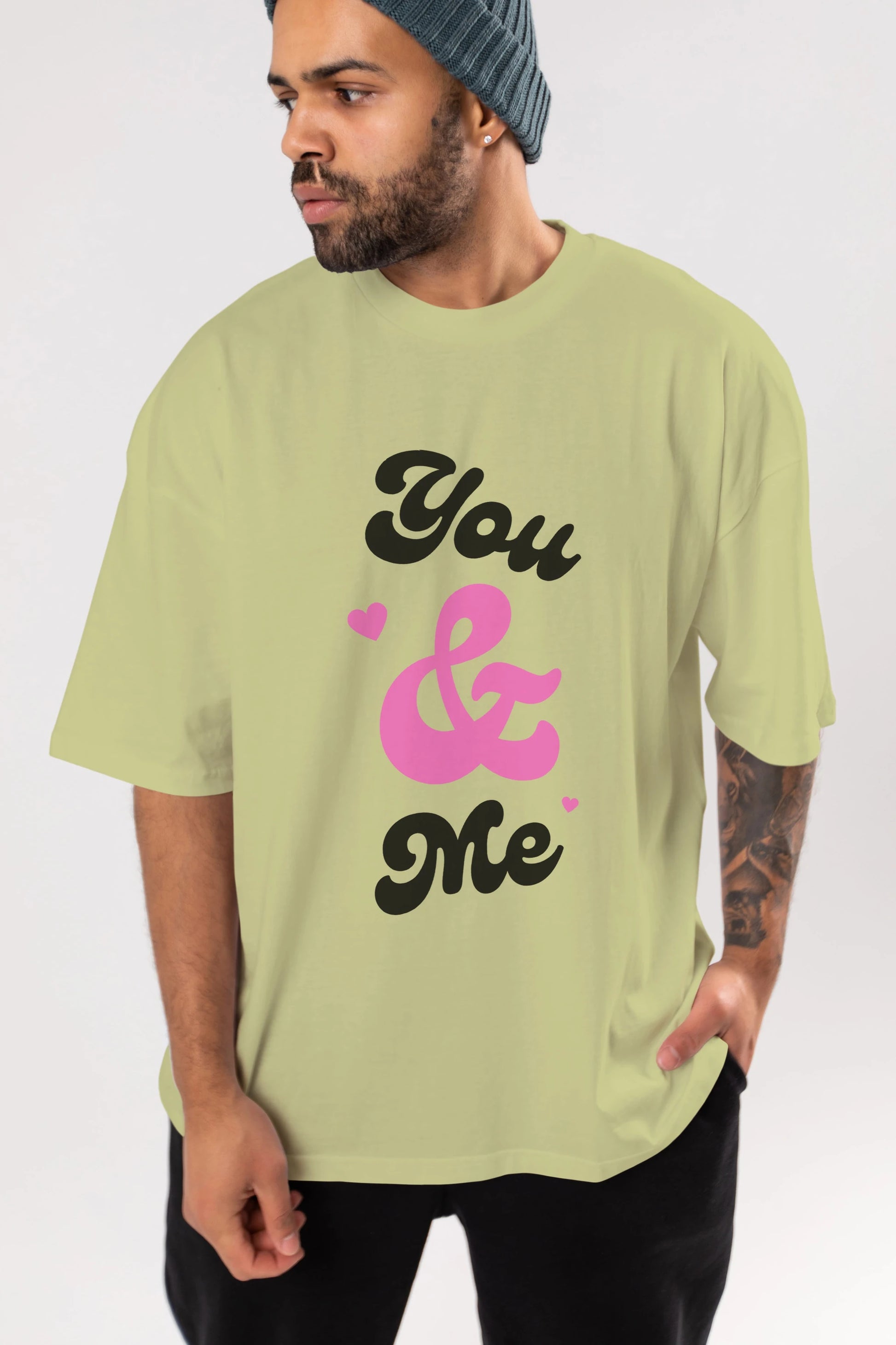 You and Me Yazılı Ön Baskılı Oversize t-shirt Erkek Kadın Unisex