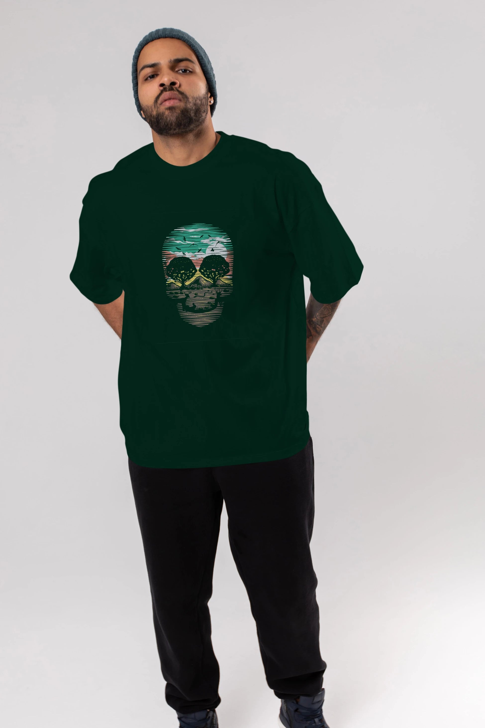 Skull Nature Ön Baskılı Oversize t-shirt %100 pamuk Erkek Kadın Unisex