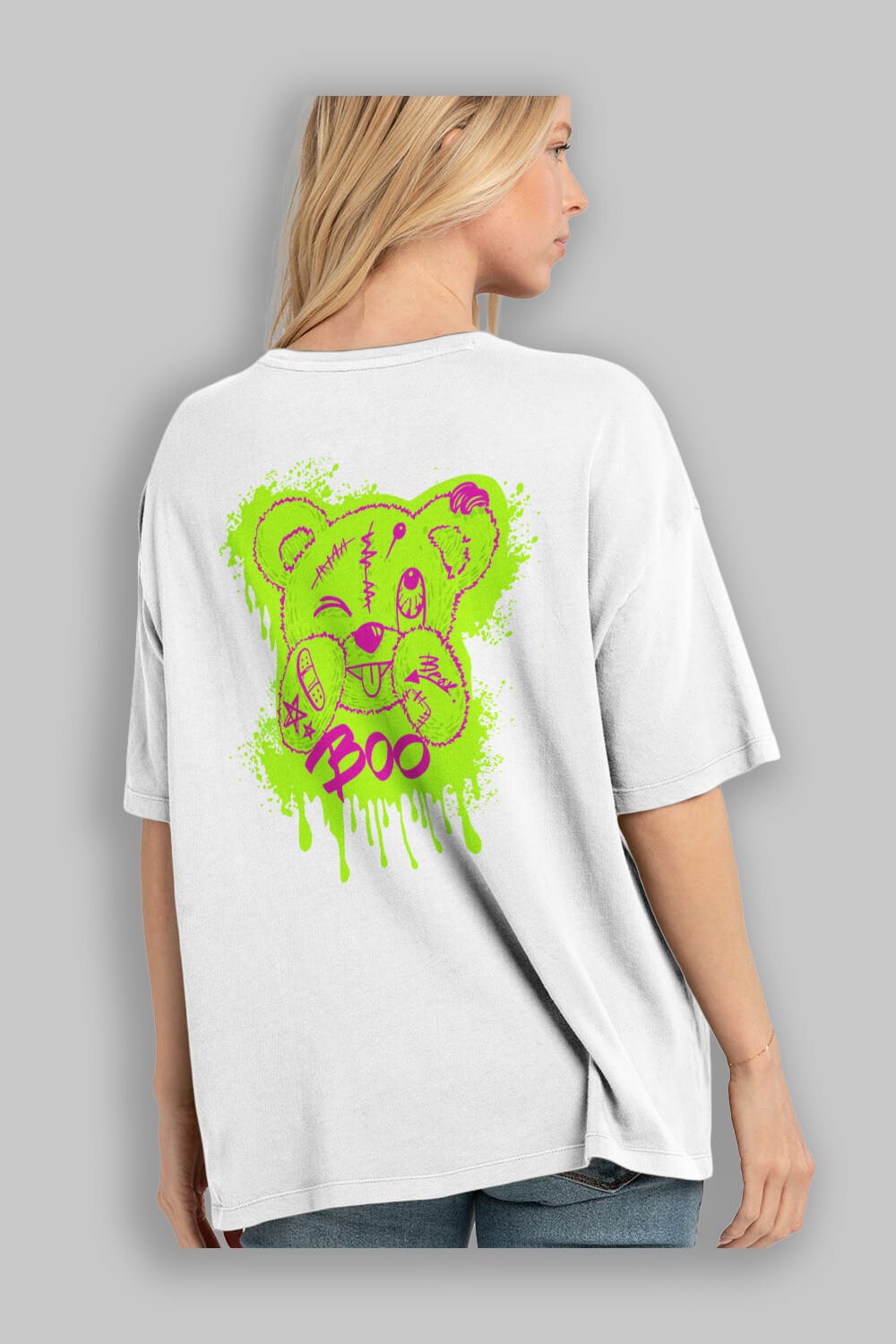 Boo  Bear Arka Baskılı Oversize t-shirt Erkek Kadın Unisex