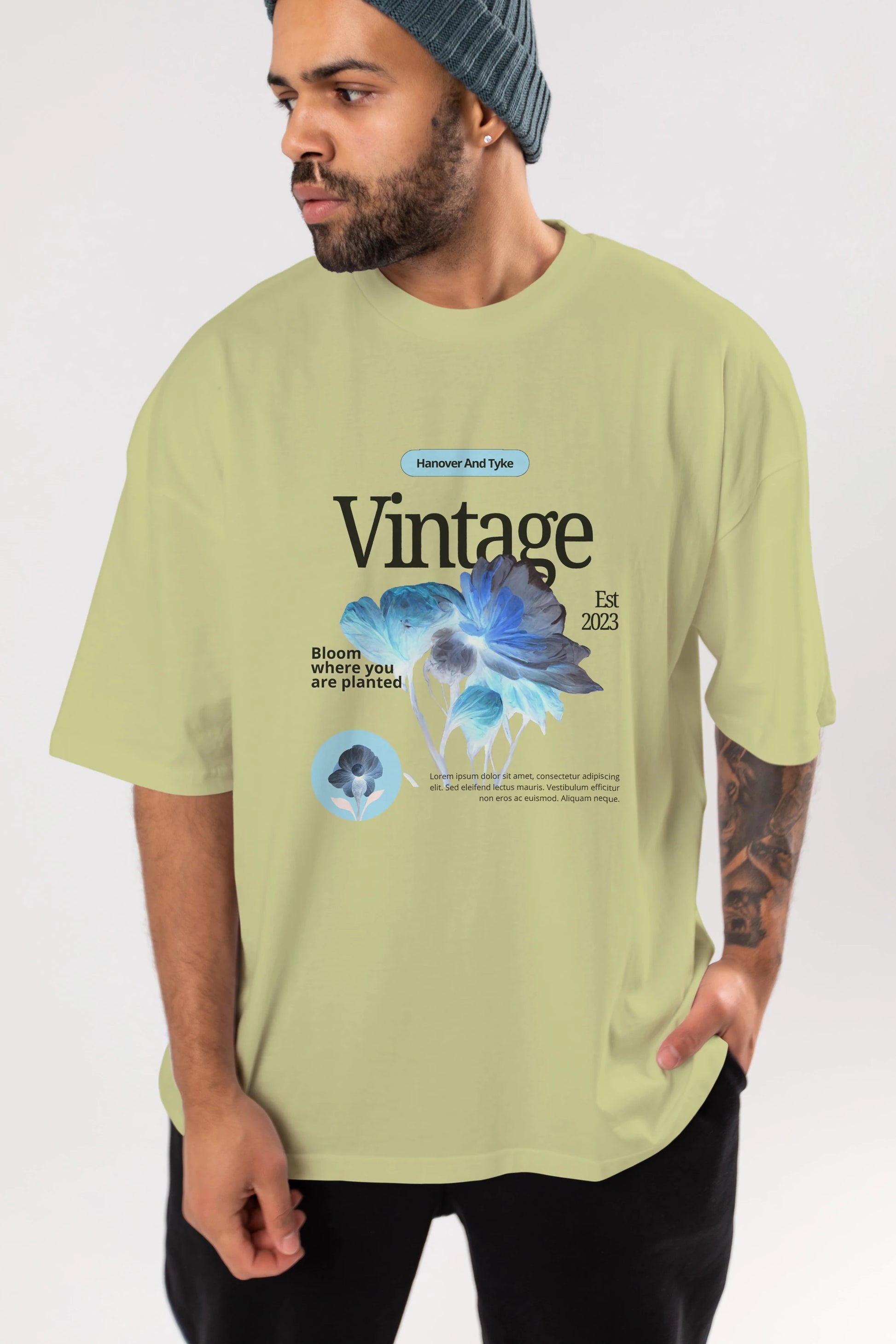 Vintage Çiçek Ön Baskılı Oversize t-shirt Erkek Kadın Unisex
