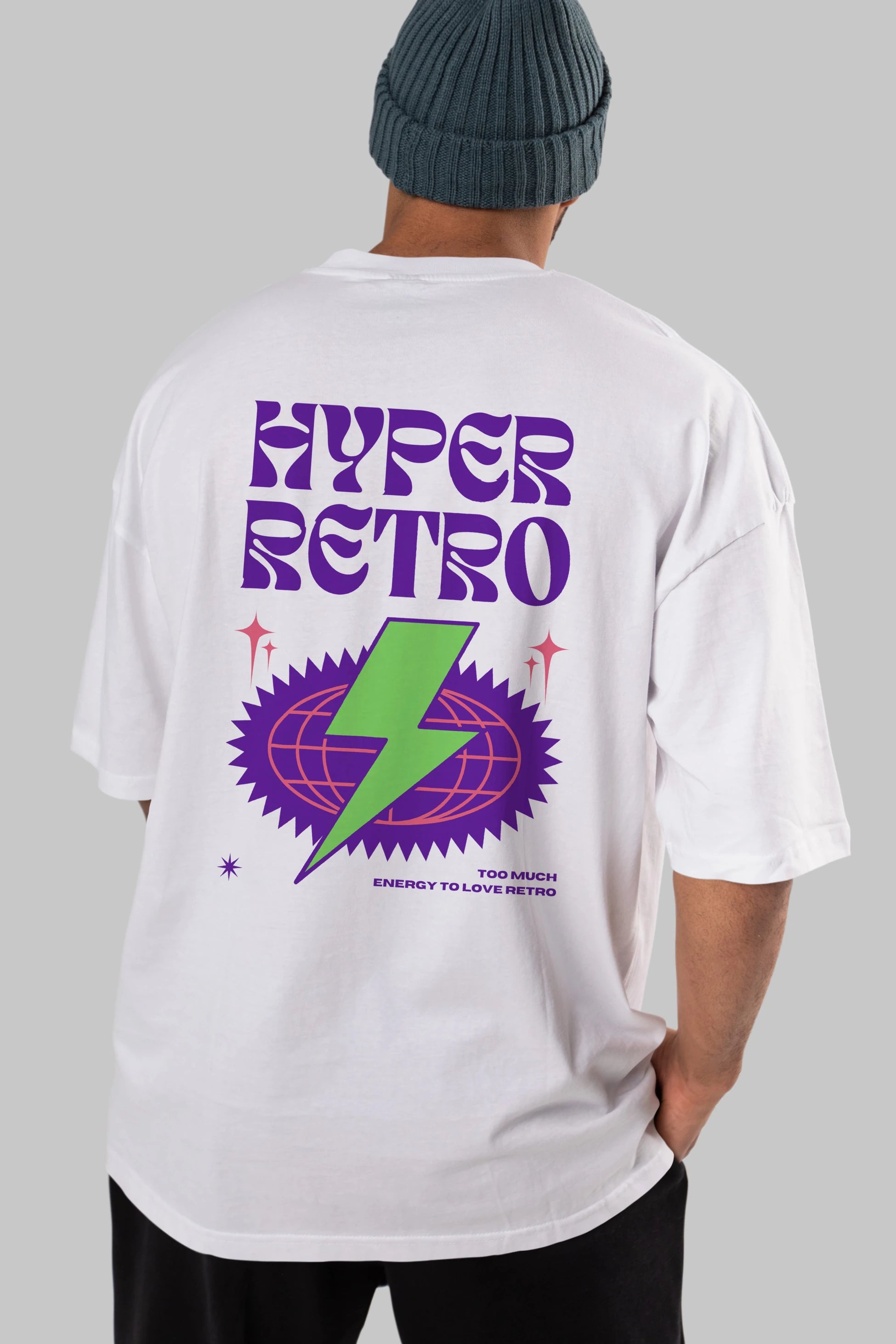Hyper Retro Yazılı Arka Baskılı Oversize t-shirt Erkek Kadın Unisex