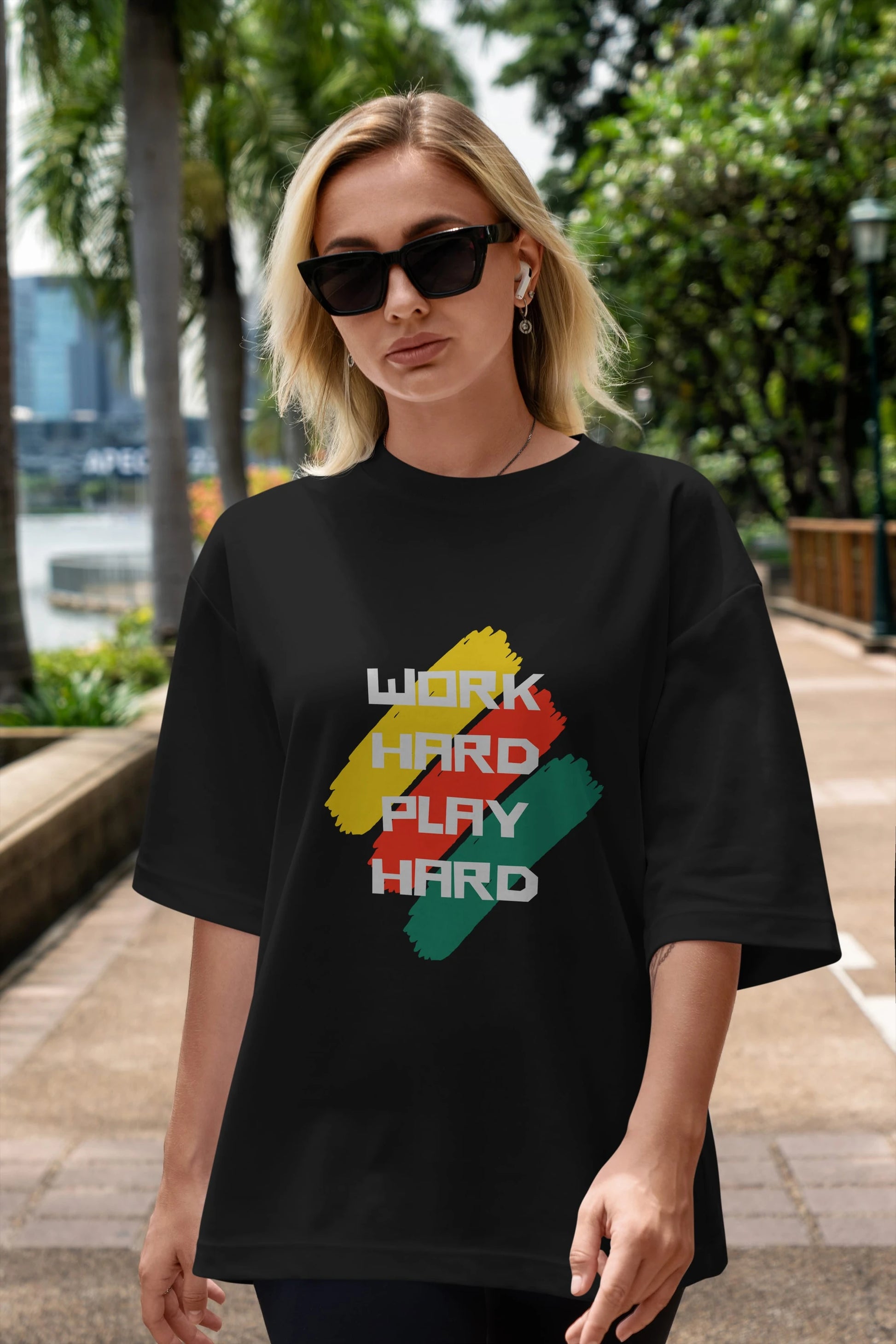 Work Hard Play Hard 2 Ön Baskılı Oversize t-shirt Erkek Kadın Unisex