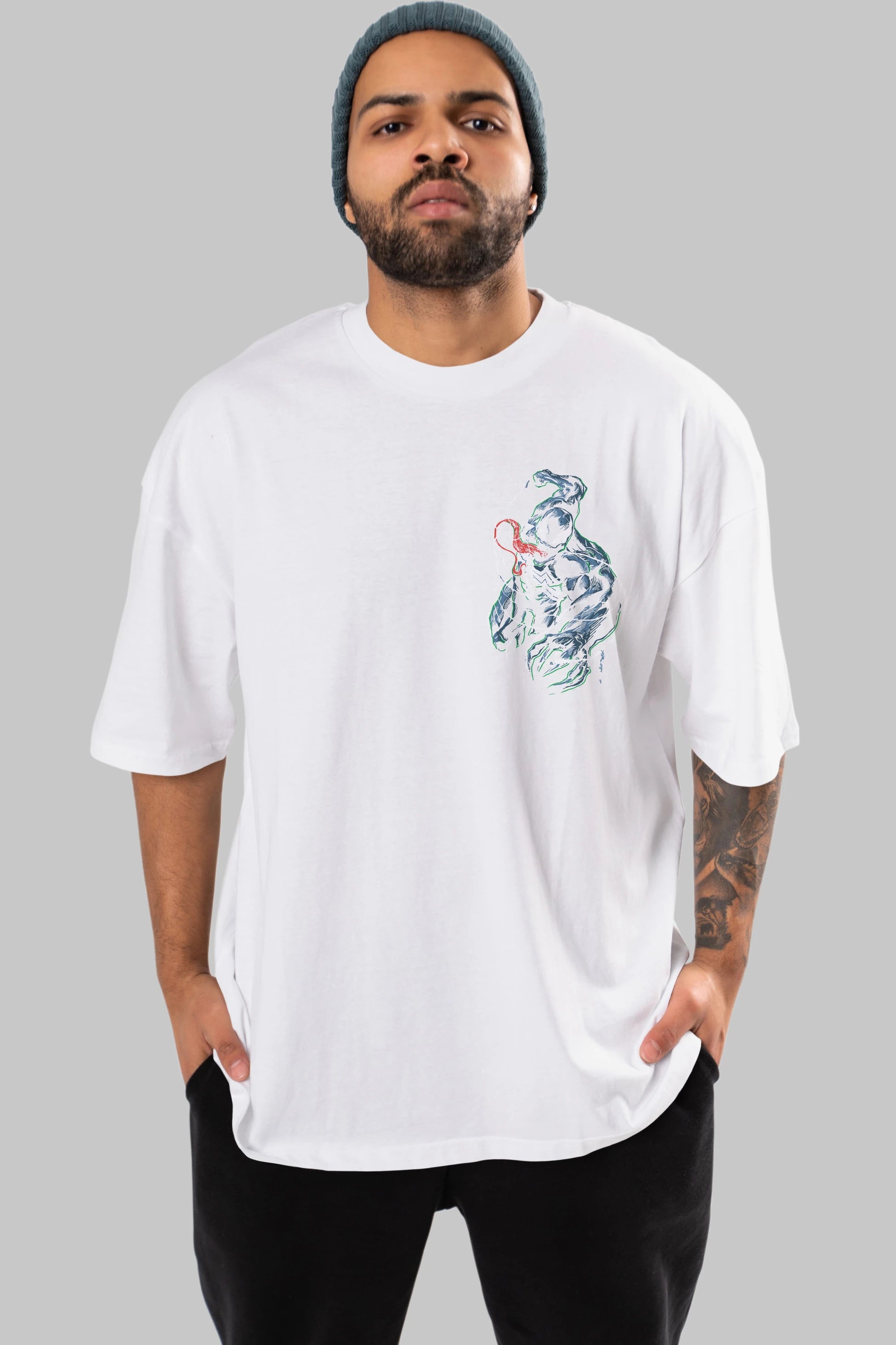 Venom (5) Ön Sol Baskılı Oversize t-shirt Erkek Kadın Unisex %100 Pamuk Bisiklet Yaka tişort