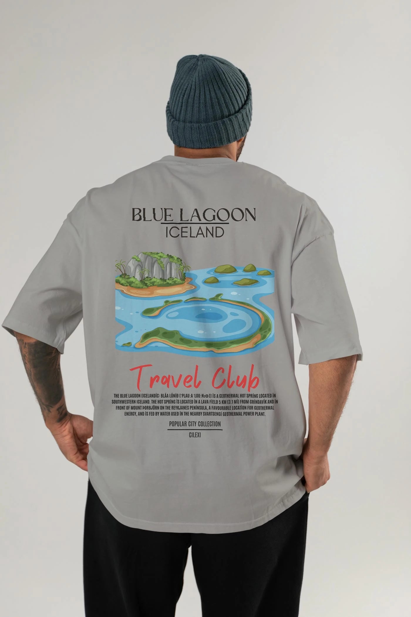 Blue Lagoon İceland Arka Baskılı Oversize t-shirt Erkek Kadın Pamuk Bisiklet Yaka tişort