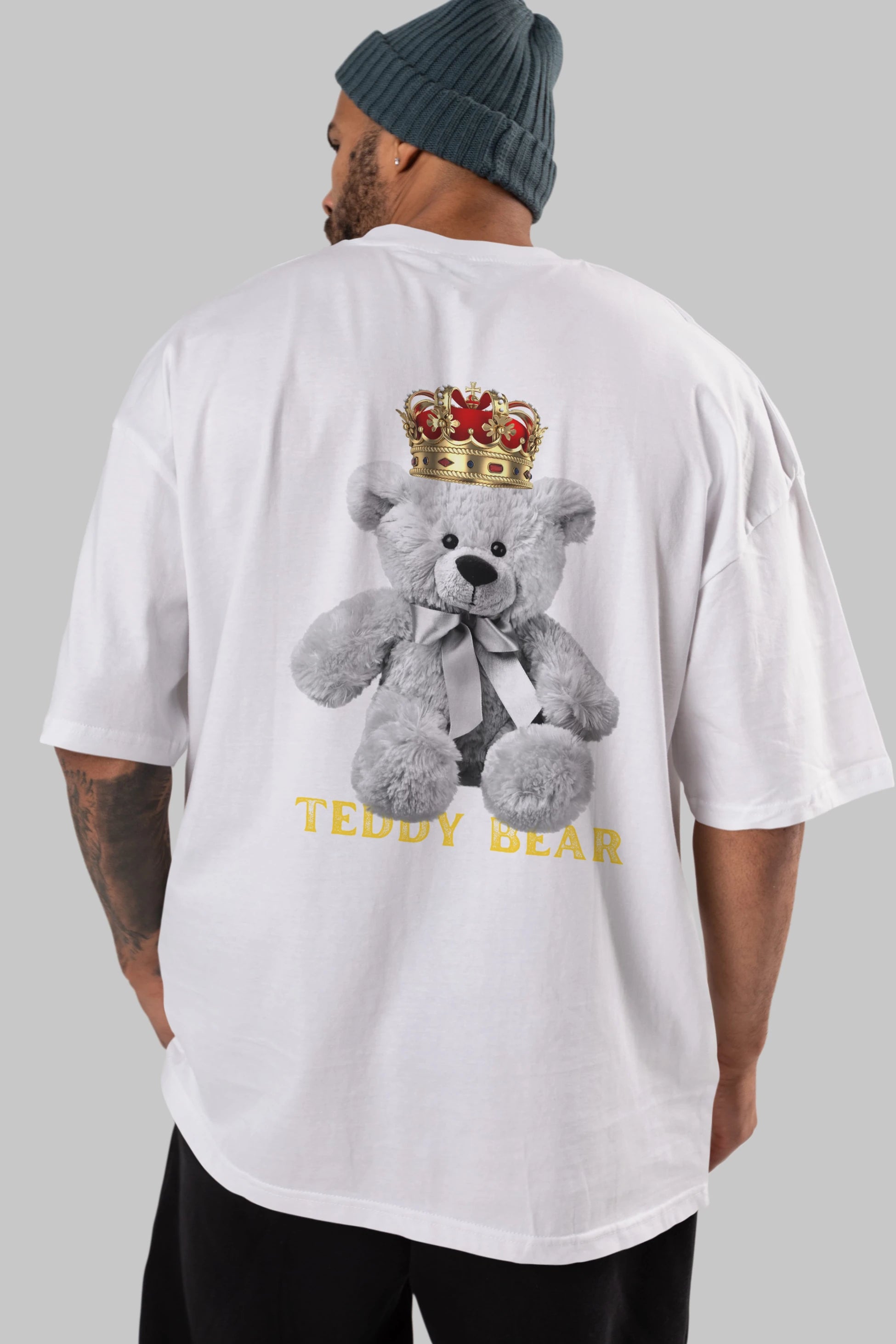 Teddy Bear Arka Baskılı Oversize t-shirt Erkek Kadın Unisex %100 Pamuk