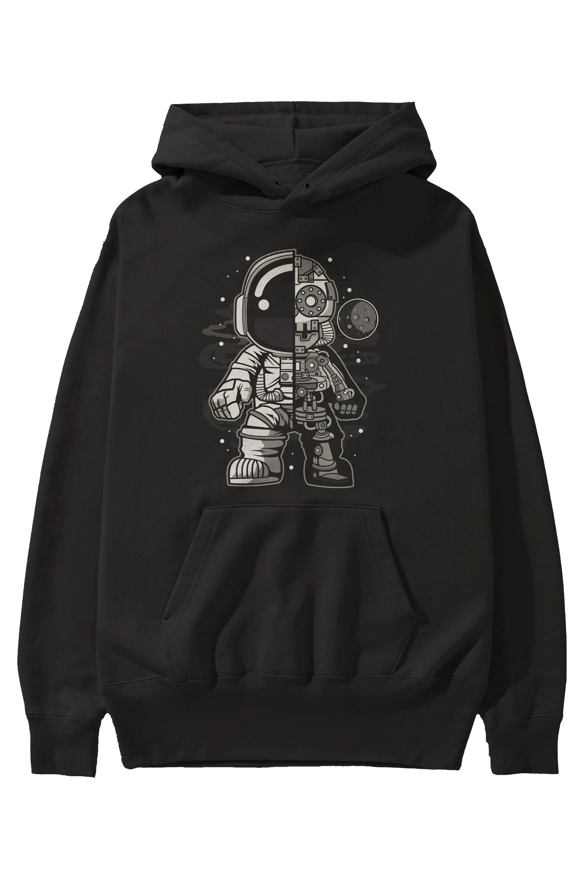 Astronaut Half Robot Ön Baskılı Hoodie Oversize Kapüşonlu Sweatshirt Erkek Kadın Unisex