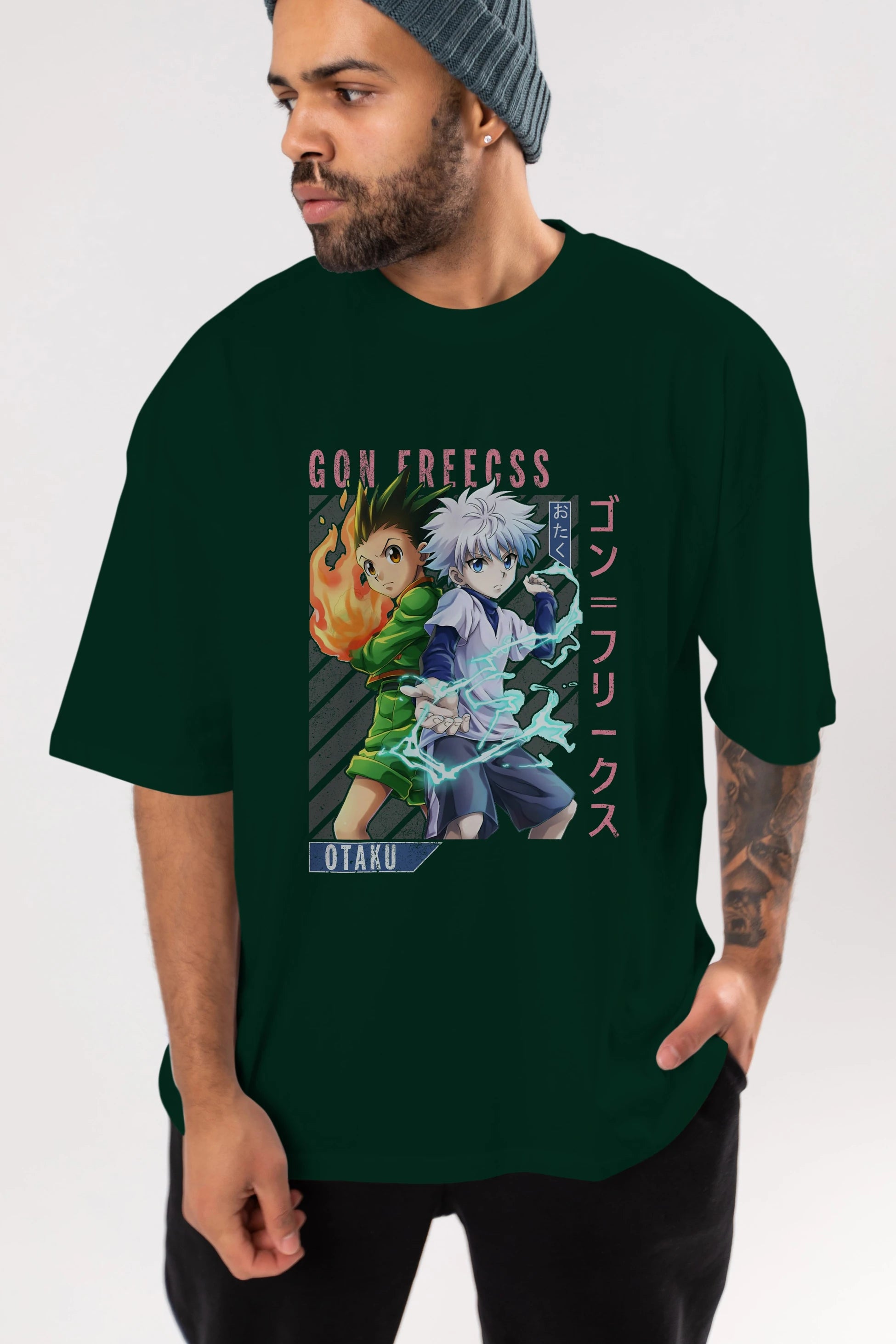Gon Freecss HUNTER X HUNTER 1 Anime Ön Baskılı Oversize t-shirt %100 pamuk Erkek Kadın Unisex