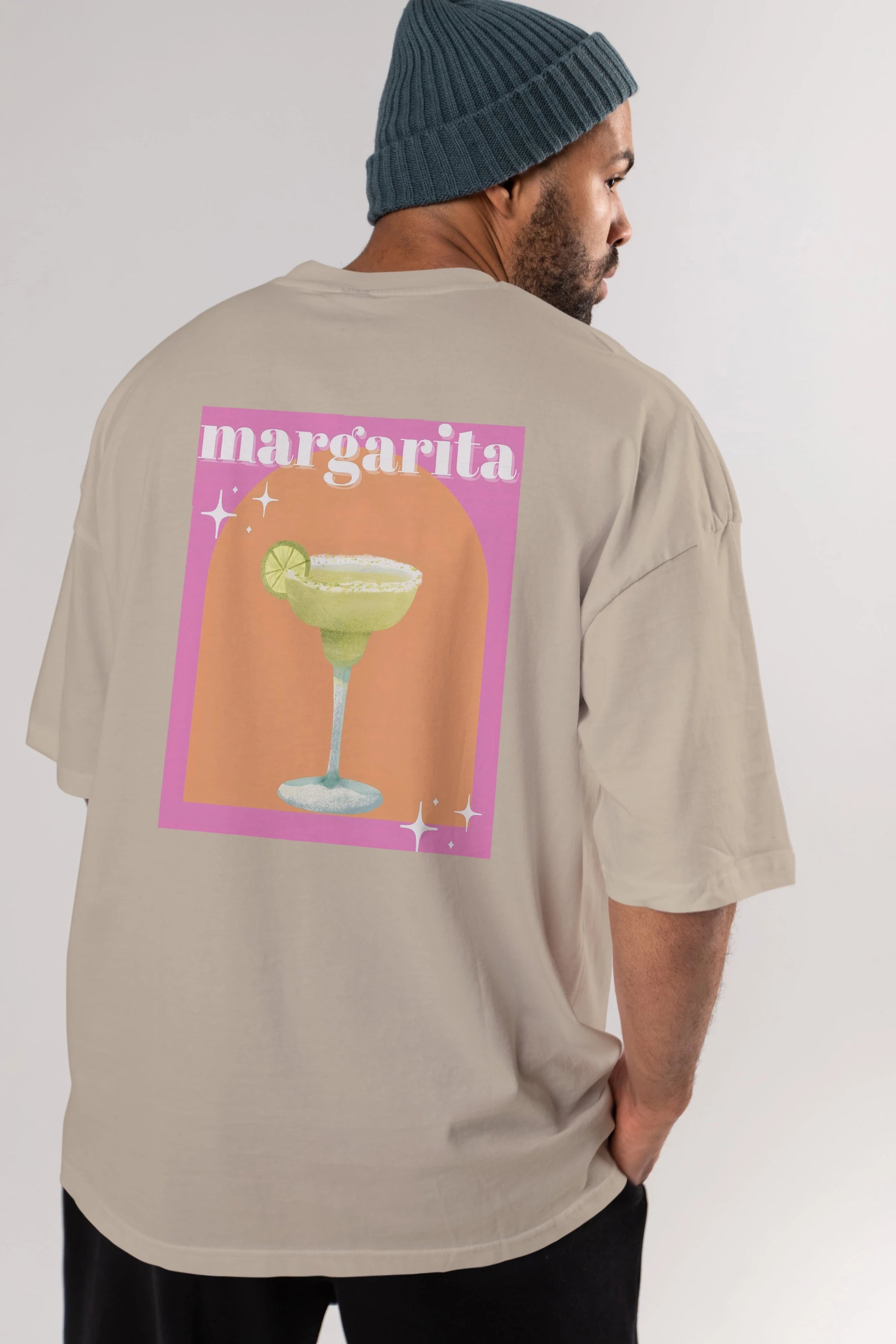 Margarita 7 Arka Baskılı Oversize t-shirt Erkek Kadın Unisex %100 Pamuk Bisiklet Yaka tişort